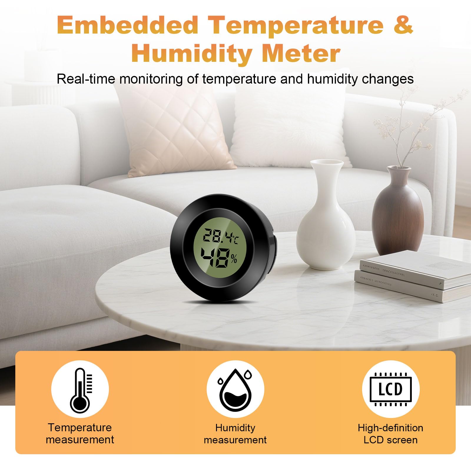 4 Stück Mini Digital Hygrometer Thermometer Rund Luftfeuchtigkeitsmessgerät Temperatur Feuchtemessgerät Fahrenheit (℉) or Celsius(℃) für Innenraum Büro Wohnzimmer (Batterien Enthalten) (4) - 3