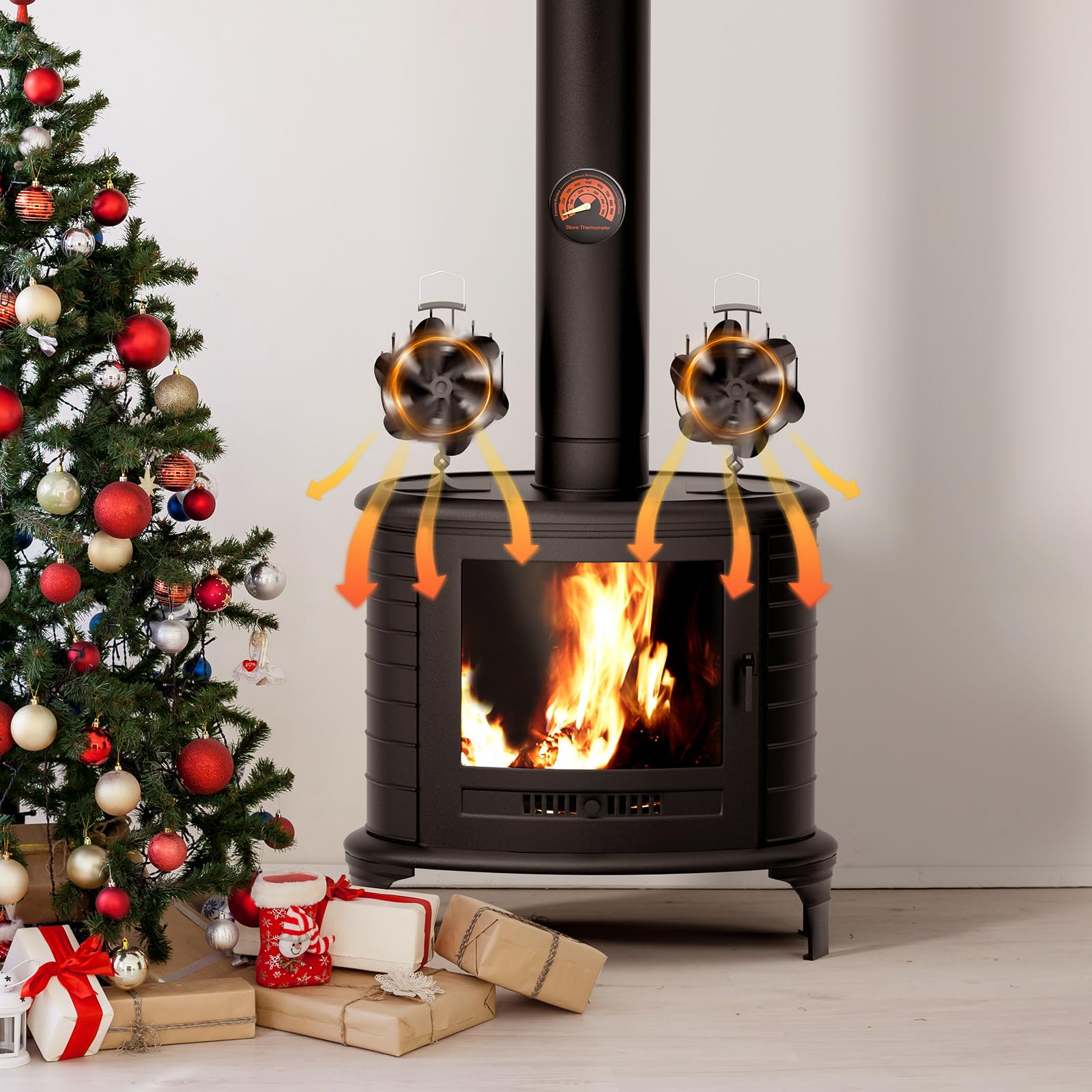 Gisam Ventilateur de poêle à 6 pales avec rotation à 60°, ventilateur de poêle sans électricité, fonctionnement silencieux, ventilateur de poêle à bois pour poêle à bois/cheminée (noir)