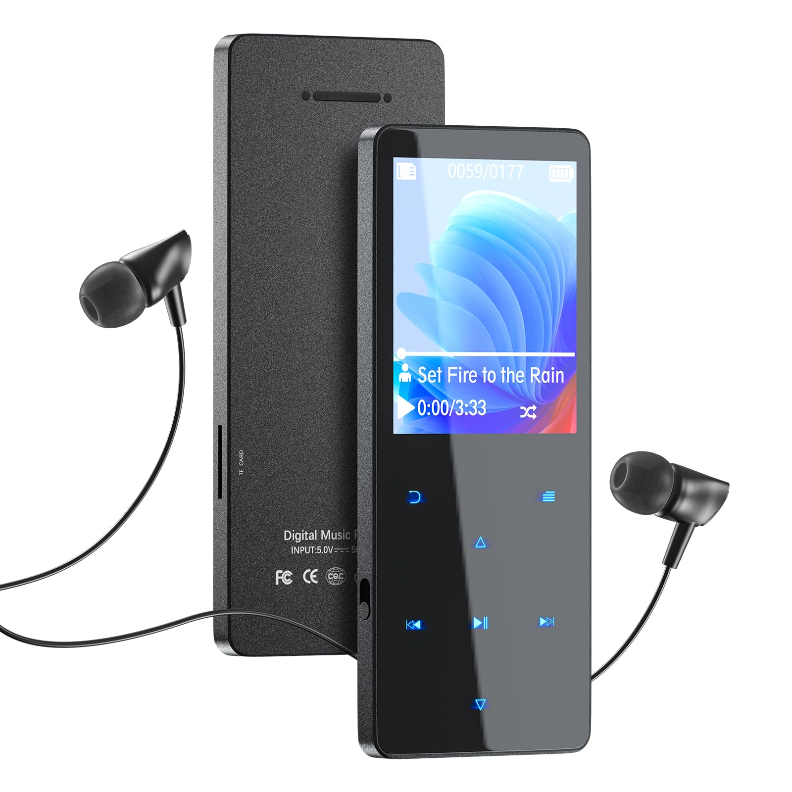 Lettore MP3 da 64 GB con Bluetooth 5.3, lettore musicale portatile con altoparlante integrato, lettore audio digitale per sport con funzione vocale, radio FM, supporta schede di memoria fino a 128 GB
