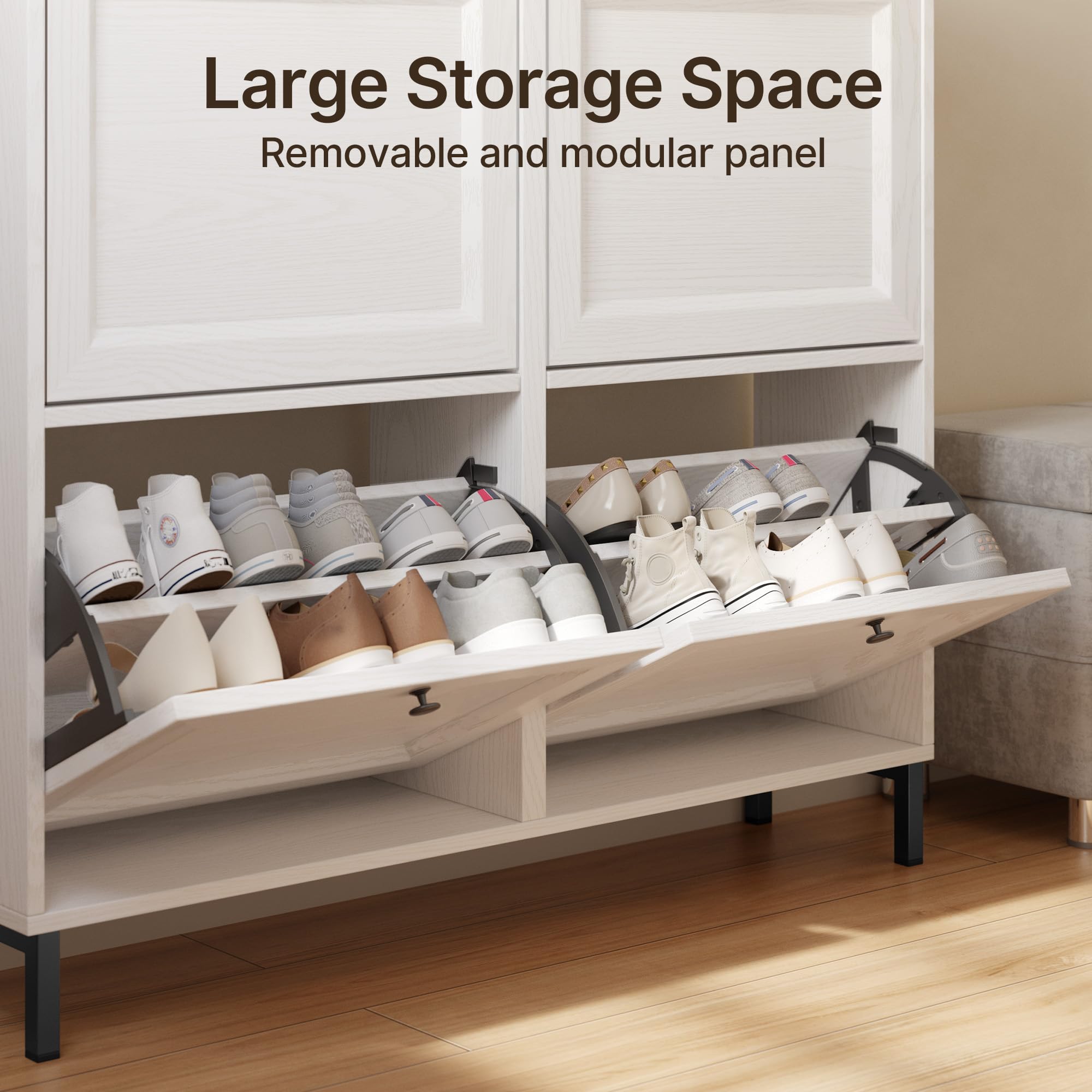 Bealife Schuhschrank mit 4 Klappen – dünner und moderner Schuhschrank mit eingezäunter Decke, Stauraum für Eingang/Flur, 99 x 24 x 91 cm, Kapazität 16 Paar (weiß)