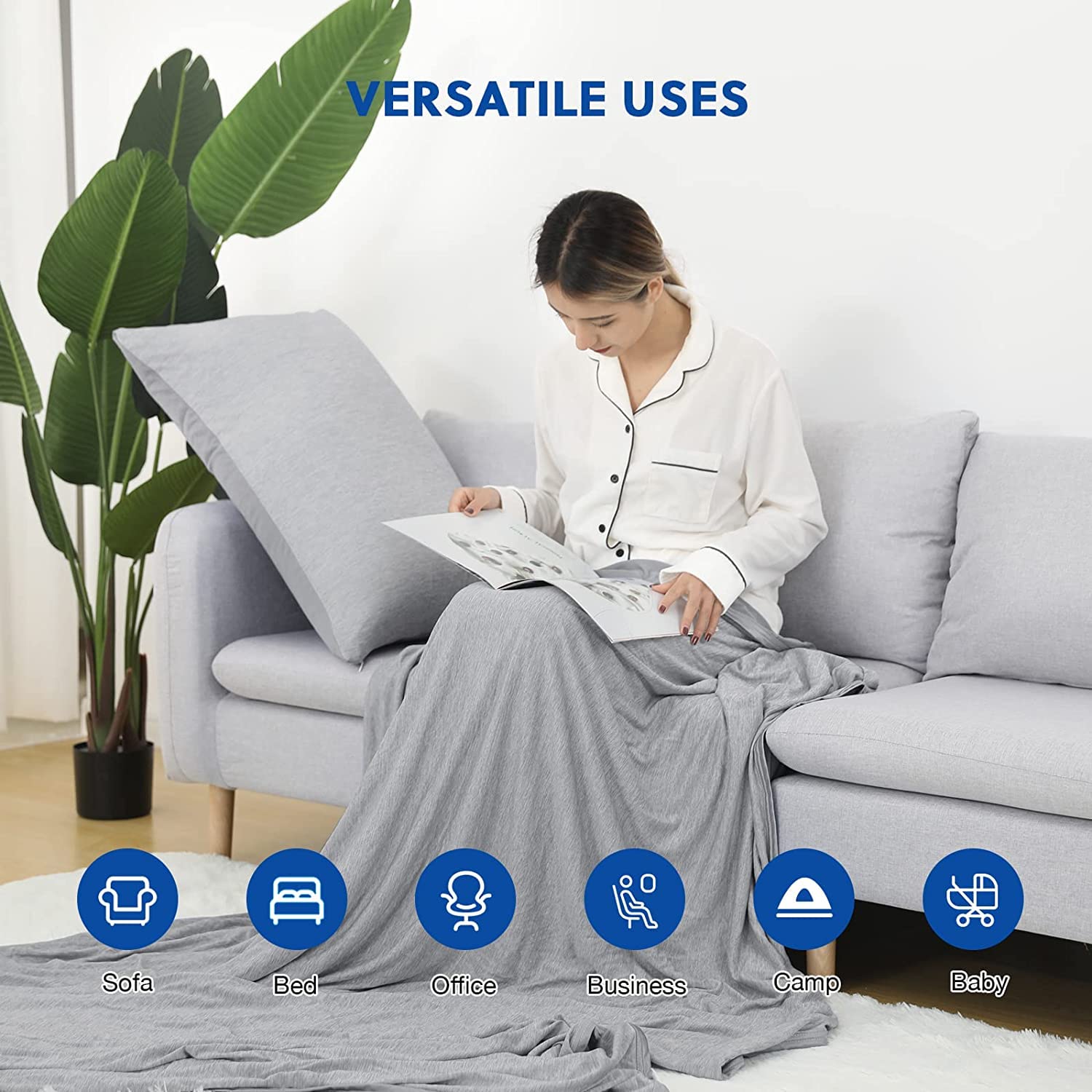 HOMFINE Kühldecke Decke für Heiße Schläfer - Leichte Sommerdecke mit Japanische Q-Max>0.45 Kühlfasern, 2 in 1 Doppelseitig Wohndecke Sofadecke Reisedecke, Grau 200 X 220 cm