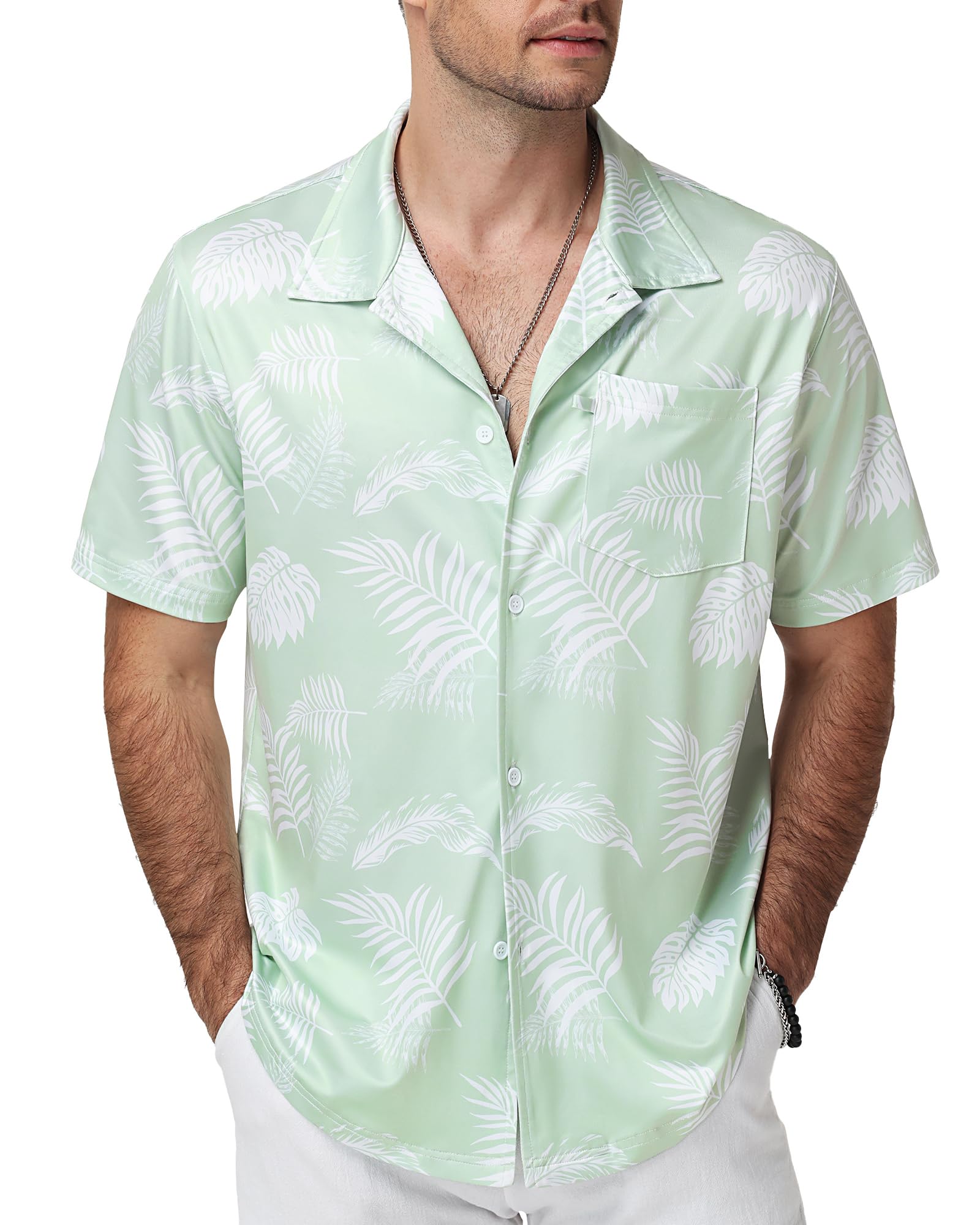 Runhit Hawaii Hemd Männer, Leichtes Sommerhemd Kurzarm mit Brusttasche und Tropischem Print, Atmungsaktiv Strandhemd für Strand Urlaub Alltag