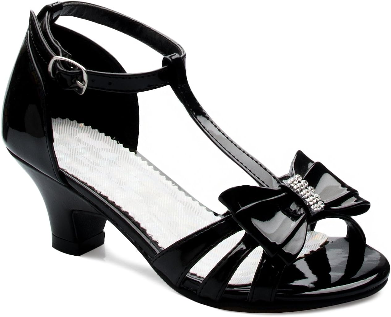 Olivia K Girl's Glitter Leatherette Open Toe Strappy Ankle T Strap Kitten Heel Sandal (Toddler/Little Girl)