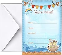 Vista 1 de Invitaciones de Noah Ark 12 piezas, 5 x 7 pulgadas, animales del arca de Noé, invitaciones para fiestas de cumpleaños para niños y niñas o baby