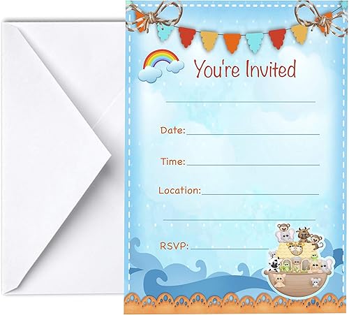 Invitaciones de Noah Ark 12 piezas, 5 x 7 pulgadas, animales del arca de Noé, invitaciones para fiestas de cumpleaños para niños y niñas o baby