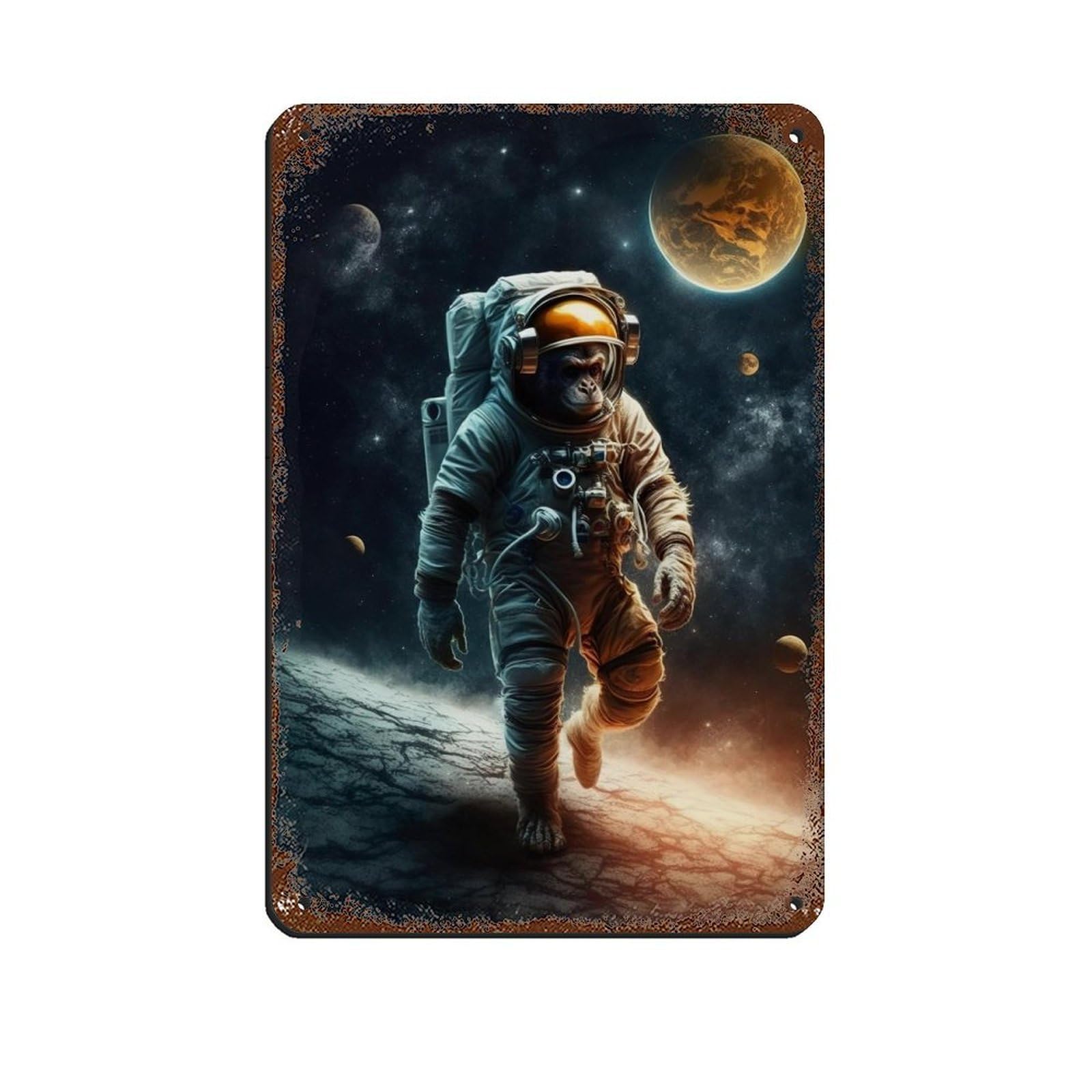 Astronaut Monkey, Futuristic Animal Tin Sign Vintage Metal Pub Club Cafe Bar Home Wall Art Decoration Poster Retro 8x12inch(20x30cm)