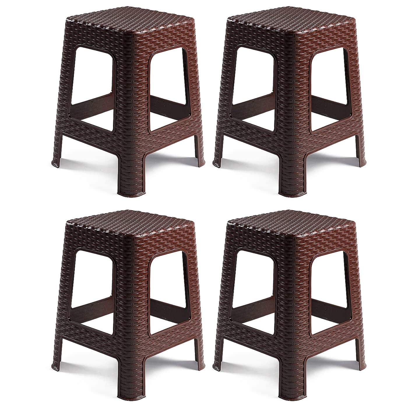 Acan Tradineur - Taburete de plástico - Fabricado en España - Diseño Rattán hogar o el Trabajo - 36 x 36 x 45 cm - Color Wengüe (4 Unidades)