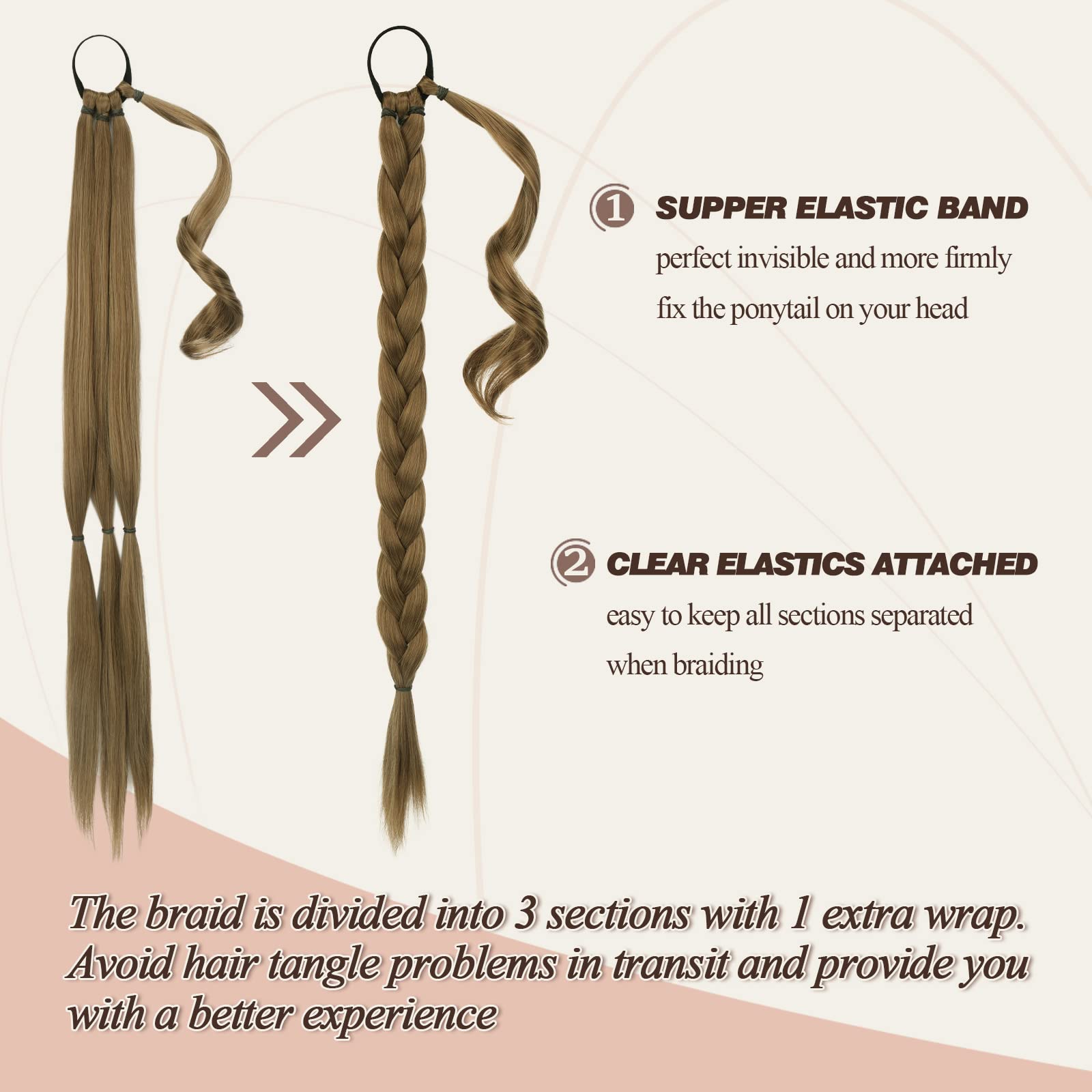 BARSDAR 85cm Lunga Coda di Cavallo Intrecciata con Cravatta Capelli, Dritto Avvolgere Intorno Extension dei Capelli Coda di Cavallo fai da te Naturale Posticci Sintetico Morbidi per le Donne