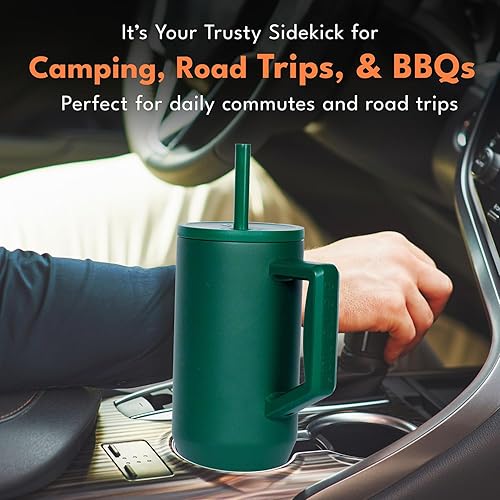 Miniatura 8 de Elemental Commuter - Vaso de 40 onzas con asa y tapa con popote, taza de café de viaje resistente a derrames, vasos aislados de acero inoxidable