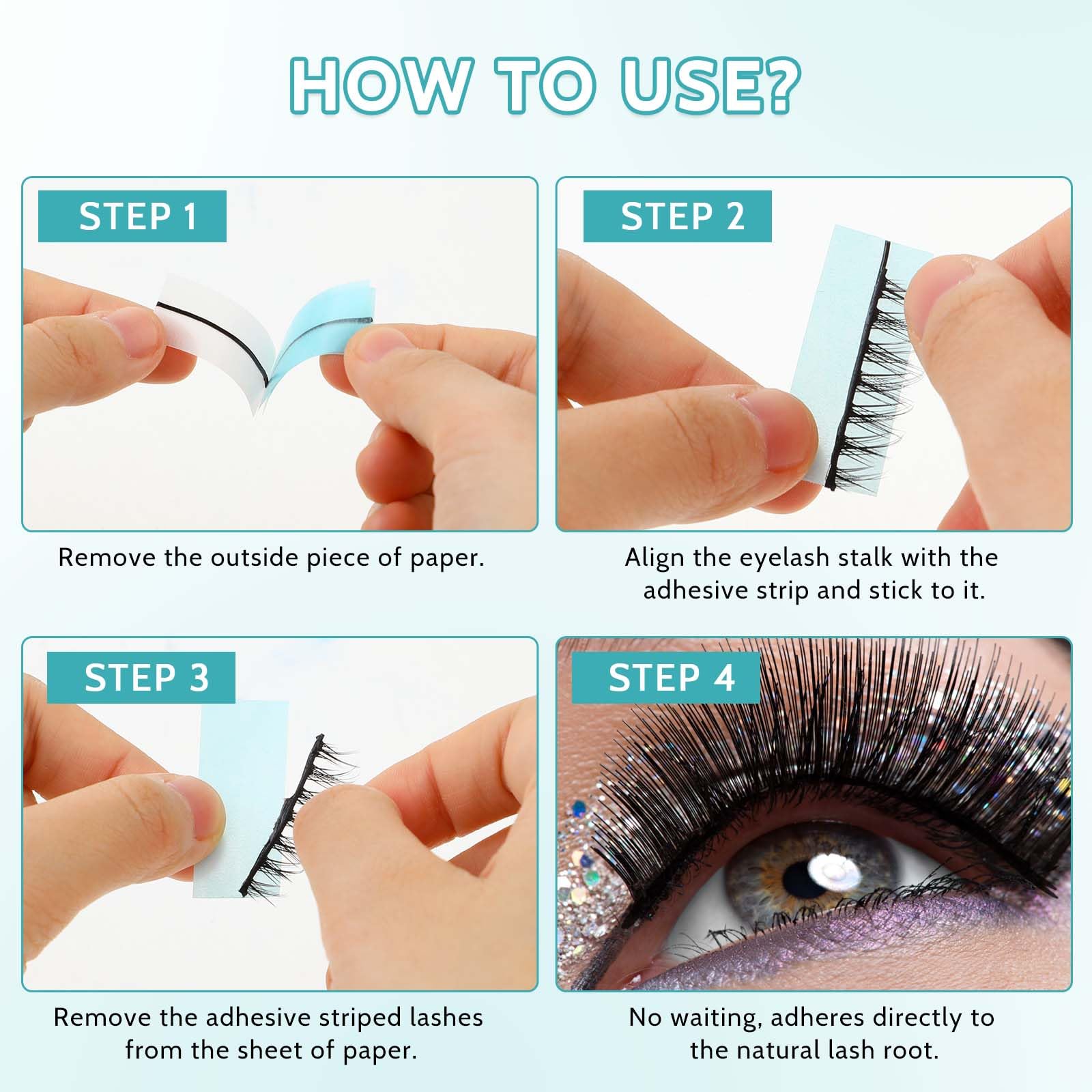 120PCS Self Adhesive Eyelashes Tape, Strong-Hold False Lashes Adhesive Strips Reusable Lash Glue Strip Lash Glue Liner for Fluffy Mink False Lashes Natural Look Long Lasting Lash Buddy