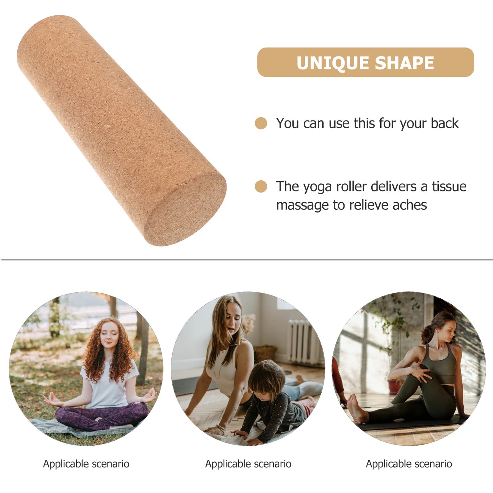 Solid Cork Sports Yoga Cylinder for Back Relief High-density Fitness Roller for Deep Tissue Massage And Back Bend Training Portable Yoga Massager
