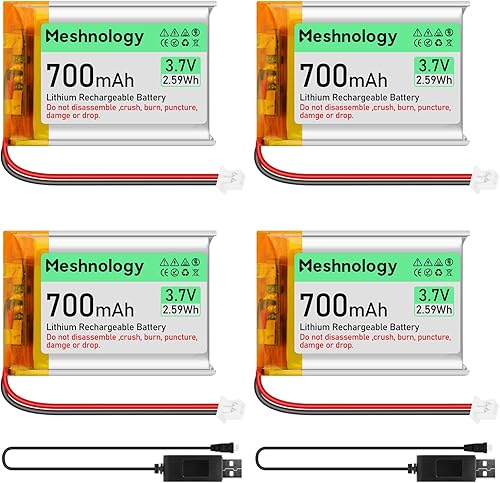Batería Lipo de 3.7 V 700 mAh 603040 Batería recargable de polímero de litio con cable de carga USB, conector micro Ph1.25, circuito de protección