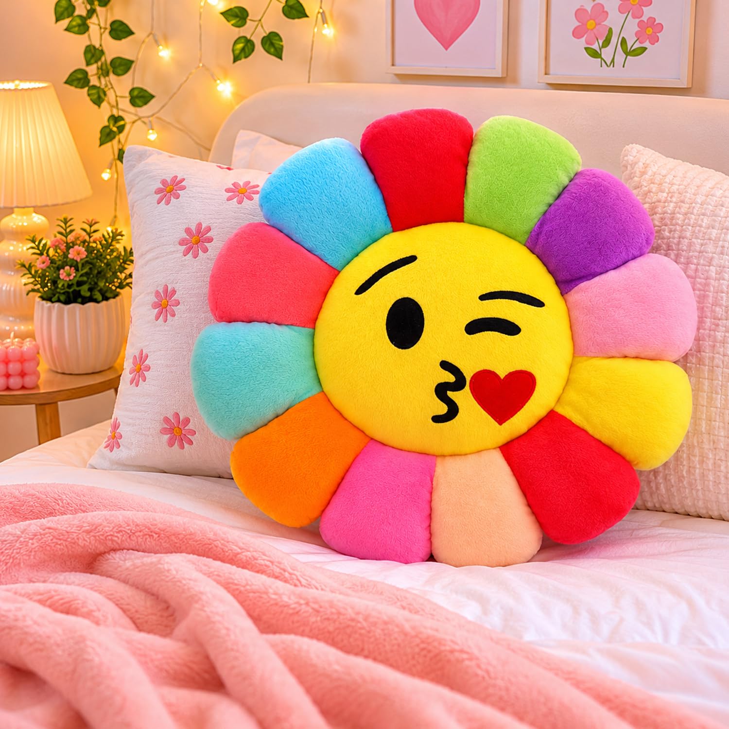 Sunflower Kids Cushion 16X16 Inches, Colourful Plush Throw Pillow Toy for Kids Bedroom, Fibre Filled Seat Or Back Sofa Floor Cushion, Multicolor-image-34