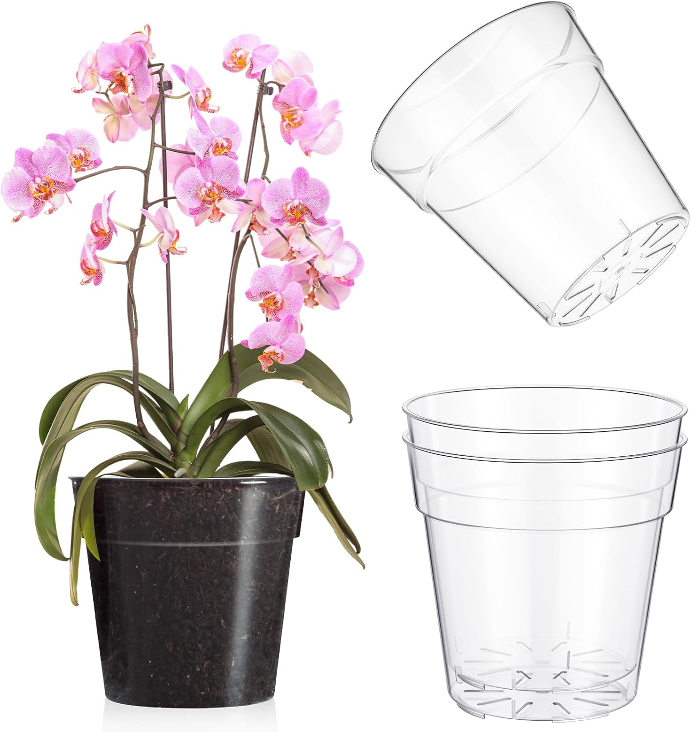 Baderke 3 Pack Nursery Pots Plastic Orchid Pot Extra Large Nursery Container with Holes for Plants (Clear,8.2 Inch) Clear 8.2 Inch