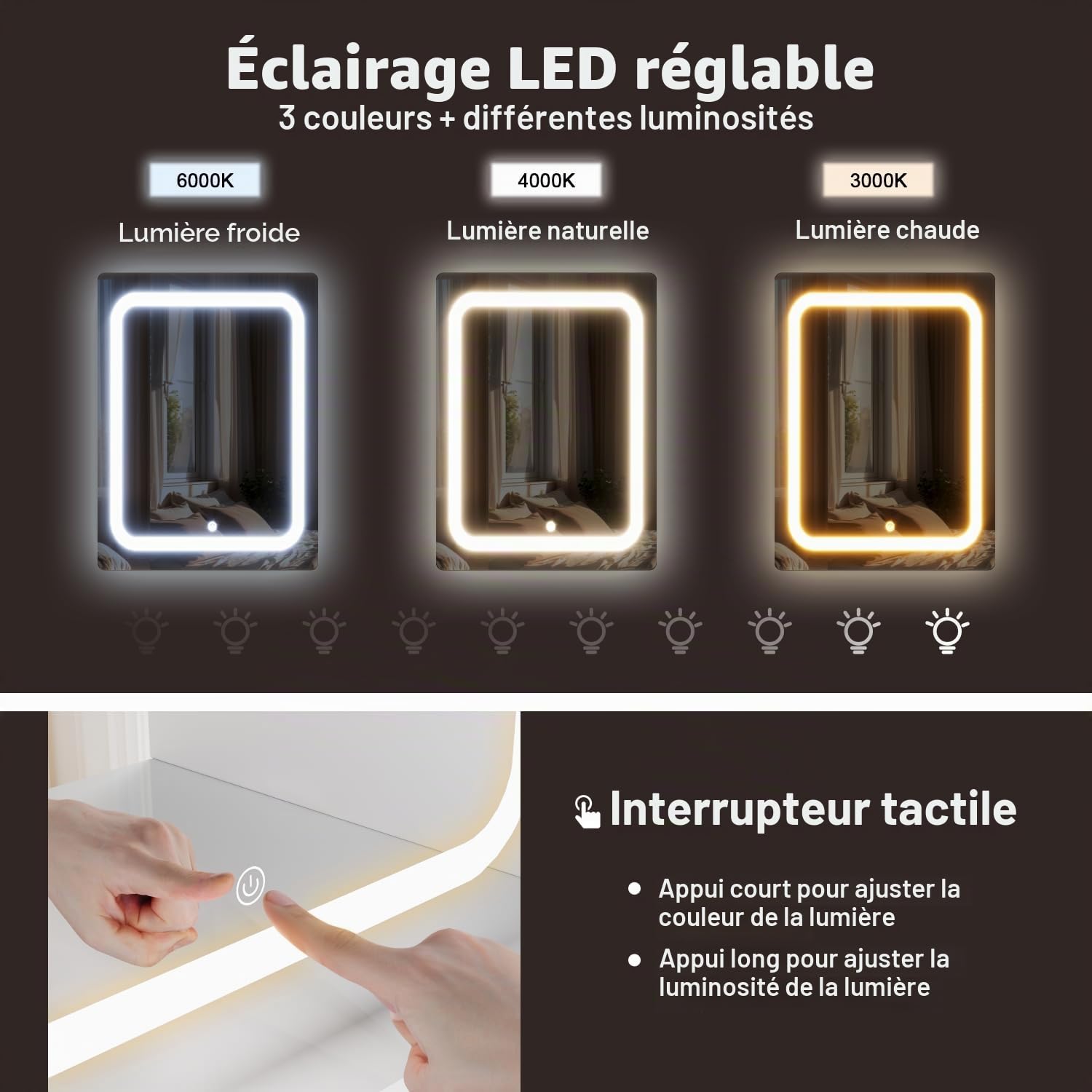 Devoko Coiffeuse LED avec 7 Grands Tiroirs, 3 Couleurs avec Luminosité Réglable, Table de Maquillage, Coiffeuse avec Miroir pour la Chambre à Coucher (Blanc)