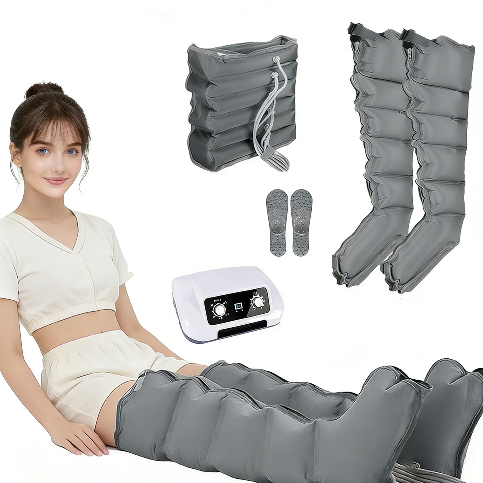 Lymphdrainage Gerät︱ Lipödem Massagegerät︱Für Beine︱ Füße︱ Arme Und Unterleib︱ Massagegerät︱ Einfaches Einstellbar Und Anwendung︱ 6 Luftkammern︱ (Optionales Kombipaket) (2 Beine + Taille)
