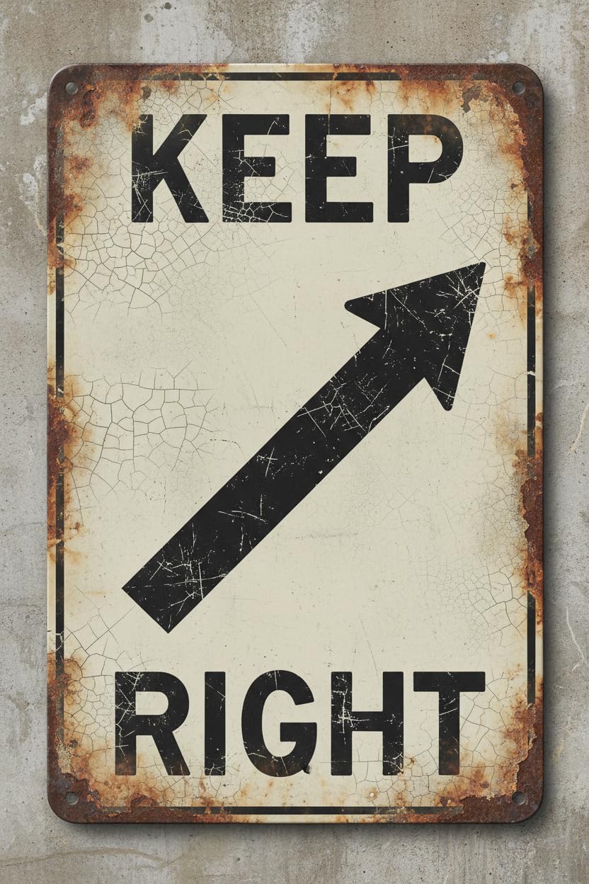 Wall Decor Keep Right - Diagonal Arrow - Traffic Sign Metal Sign 8 X 12 Inches Clear Signage For S, Fences Vintage Signs Aluminum Plates Printed