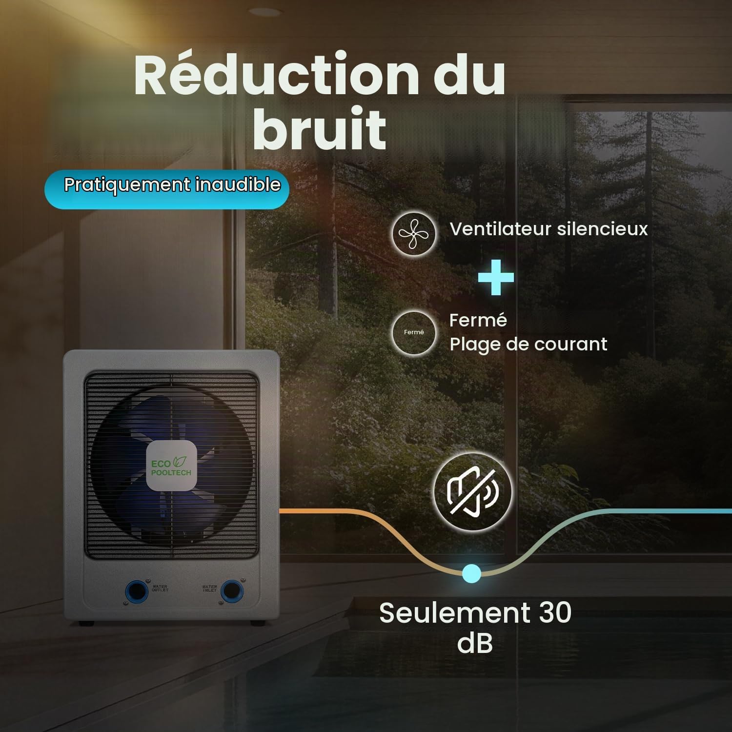 ECOPOOLTECH Pompe à chaleur inverter pour piscine 6 kW pour les piscines jusqu'à 50 m³ | Échangeur de chaleur en titane, compresseur Turbo-X et eau salée pour le chauffage des piscines compatibles.