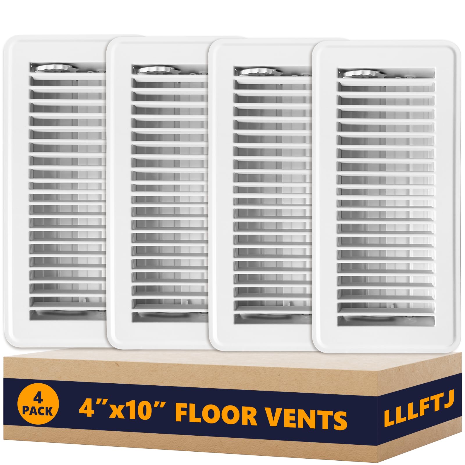 Photo 1 of 4 Pack Floor Vent Covers, Floor Register 4" x 10", Adjustable Decorative Vent Covers for Home Floor, Ceiling or Sidewall Vent, Rust-Proof Heavy Duty Walkable Steel Floor Vents (White 4'' x 10'')