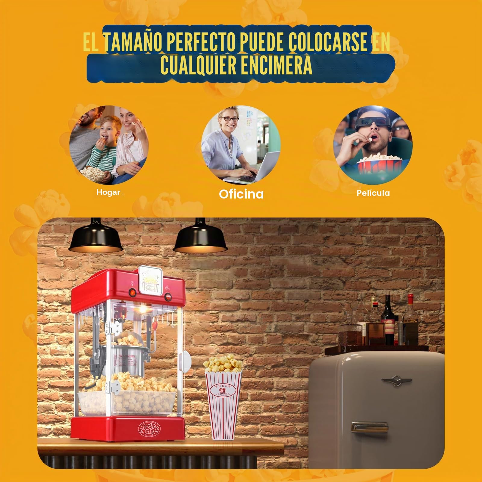 VEVOR Máquina para Hacer Palomitas de Maíz de Sobremesa, 300 W, 2,5 oz, 4 Cuartos de Galón por Lote, con Puerta de Polipropileno, Incluye 2 Palas y Bandeja, Estilo Cine, Color Rojo, 240 x 275 x 475 mm