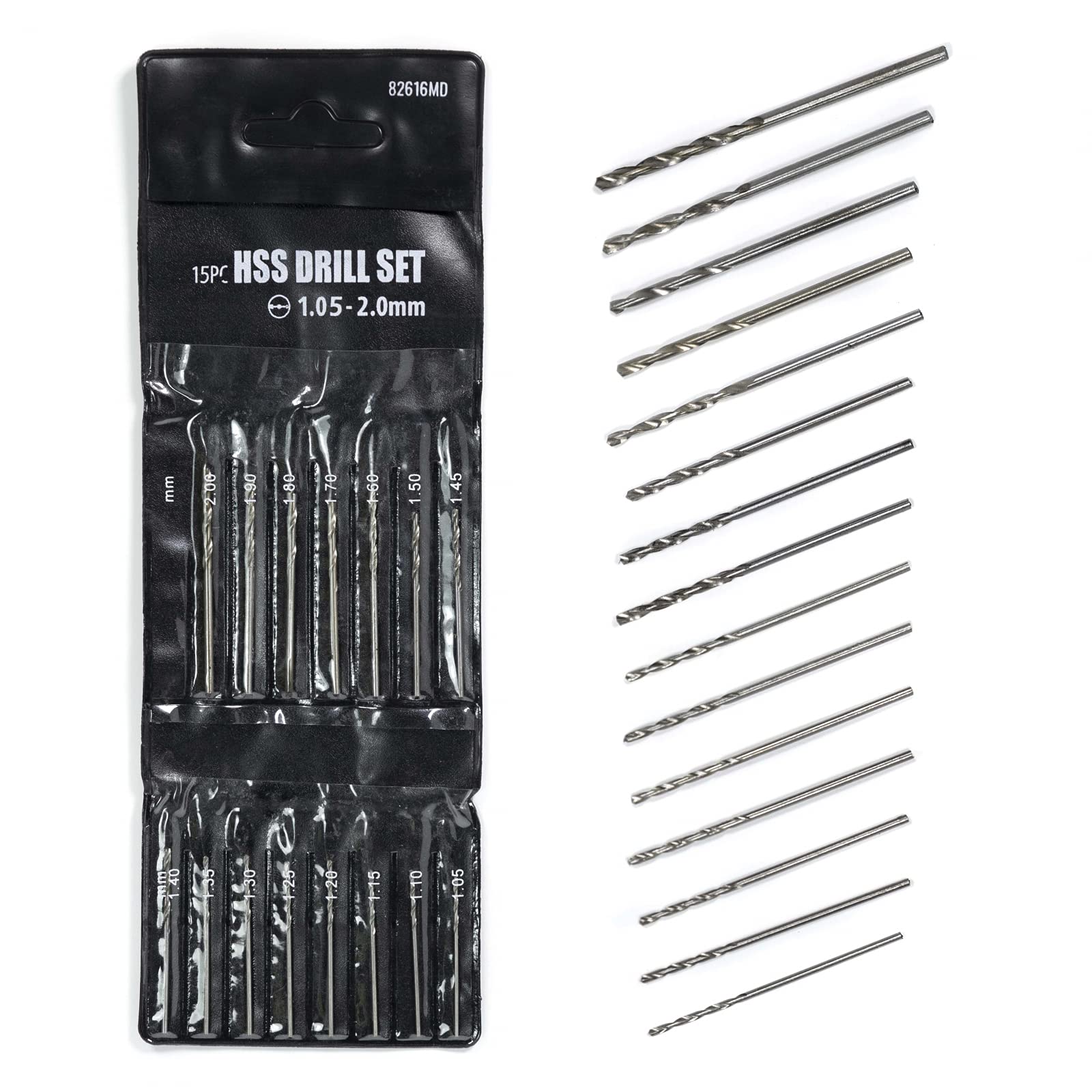 High Speed Stainless Steel Drill Bits Set 1.05 to 2mm 15 Pieces