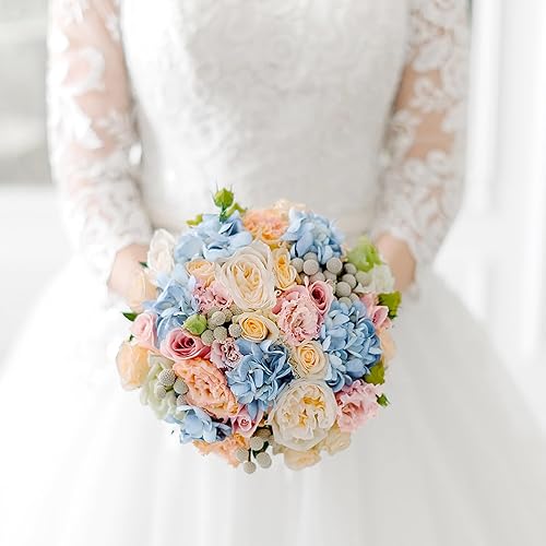 Miniatura 5 de Auihiay 26 piezas de flores hortensias artificiales de seda con tallo para decoración del hogar, bodas, fiesta.