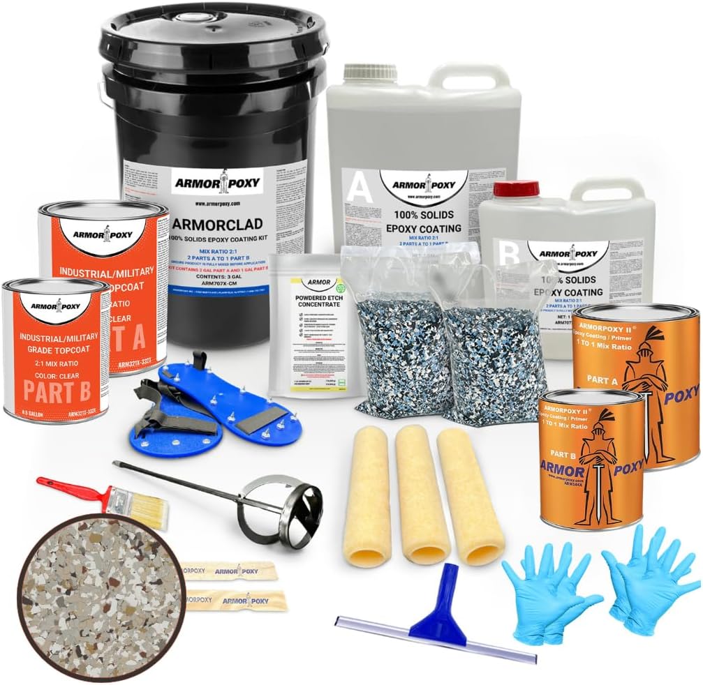 ArmorPoxy Luxury Design Epoxy Floor Kit – 100% Solids - Professional-Grade 4-Layer System w/Color Chips – UV-Resistant, Chemical-Proof Garage & Commercial Flooring DIY-Friendly | 300 Sq Ft - CREEKBED