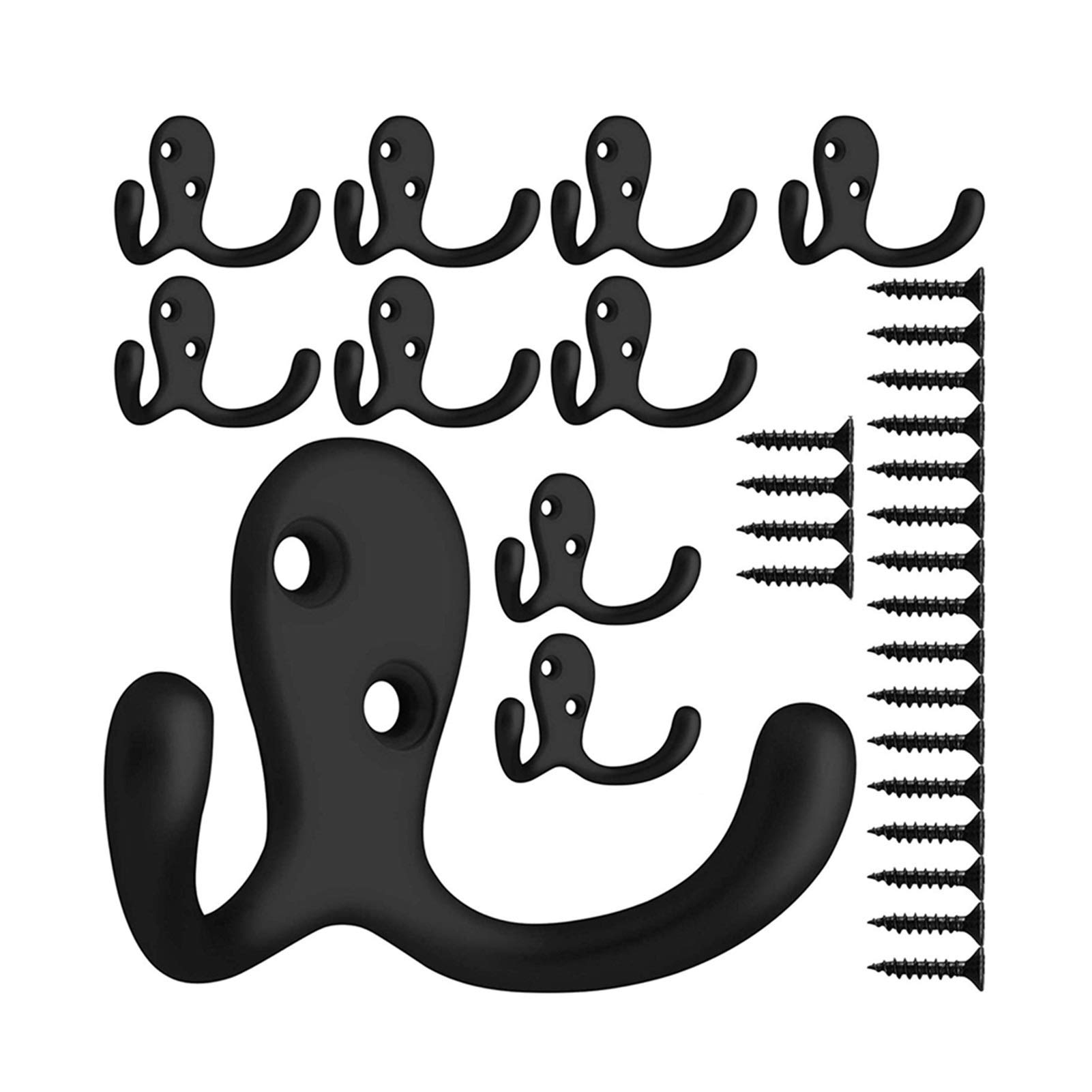 10pcs Heavy Duty Double Prong Coat Hooks Wall Mounted with 20 Screws Retro Double Robe Hooks Utility Hooks for Coat Scarf Bag DUO ER