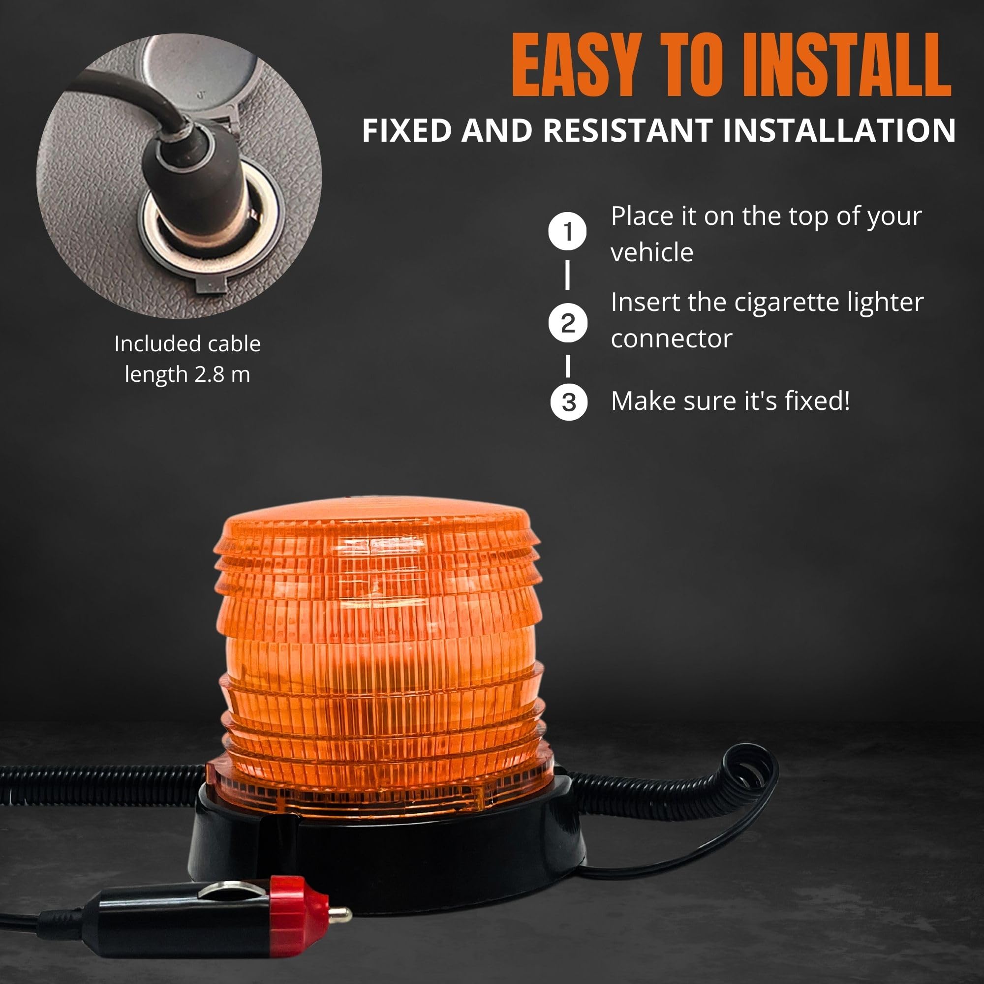 LED Lampeggiante Stroboscopica DC10-30V con Base Magnetica, Luce di Emergenza per Trattore con Spina Accendisigari, Lampeggiante di Avvertimento per Camion, Carrello Elevatore.