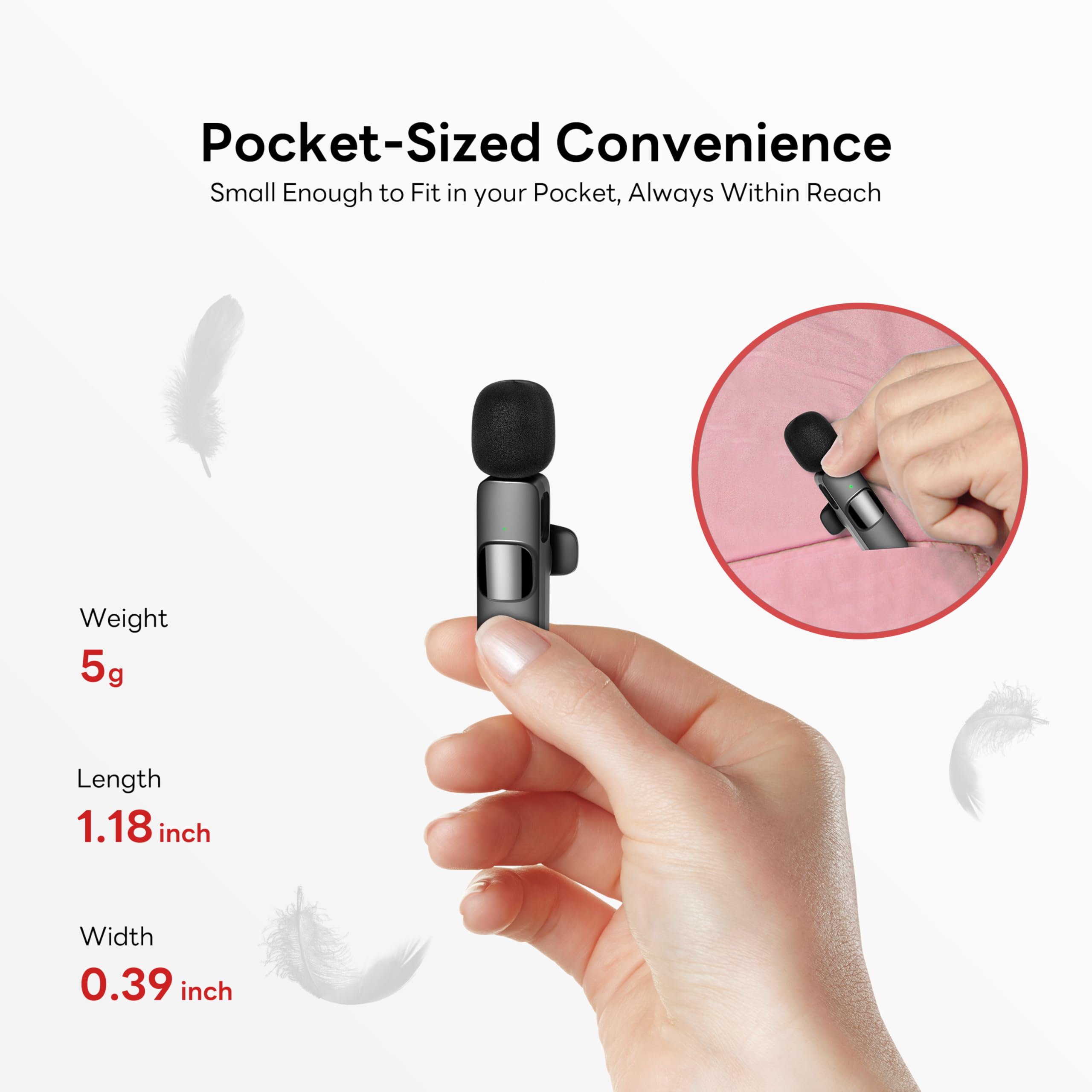 Kabelloses Lavalier Mikrofon für iPhone & Android | Mini Funkmikrofon mit USB-C & Lightning, DSP-Rauschunterdrückung, Plug & Play, 10 Std. Akku