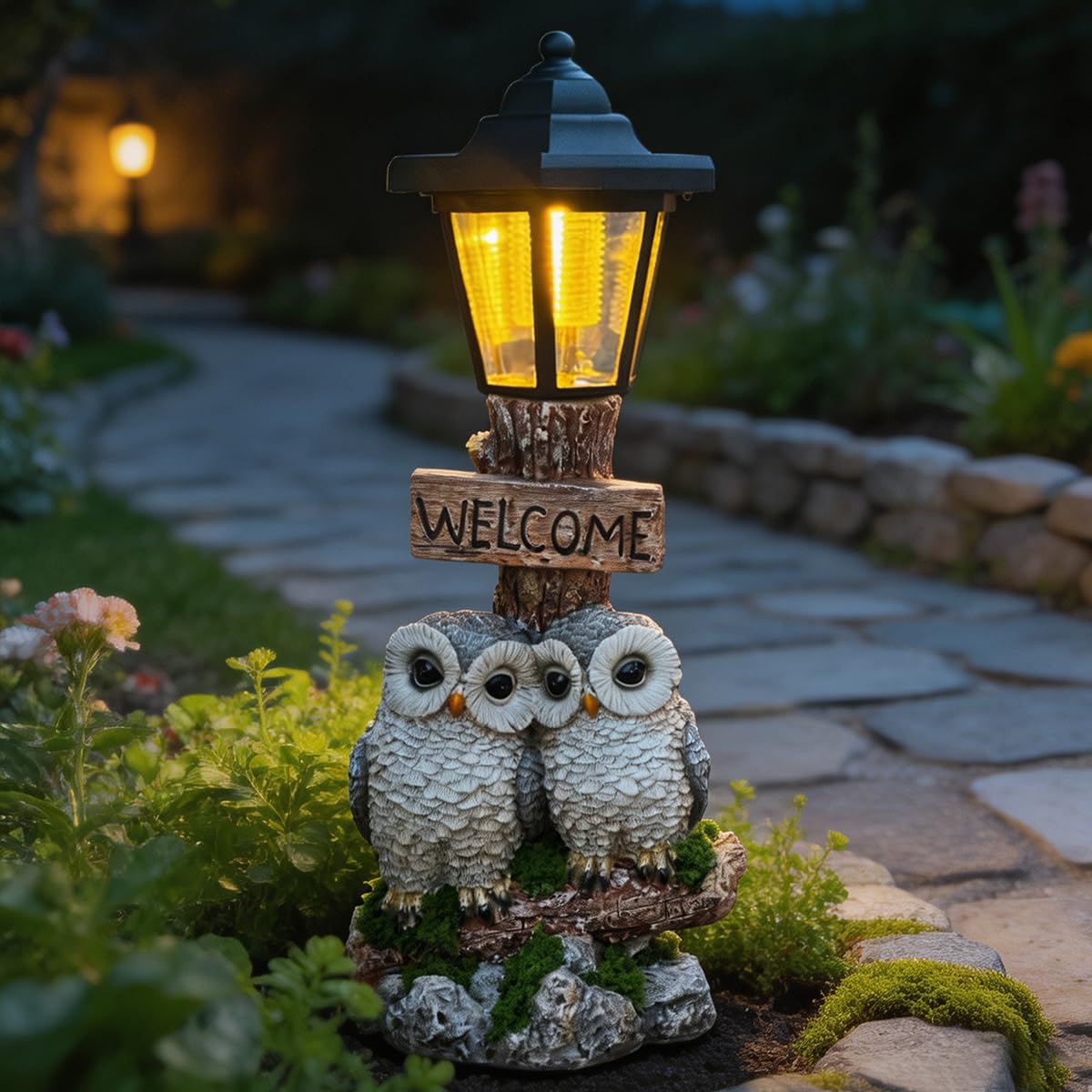 Amazon.co.jp: ソーラーフクロウガーデンスタチューウェルカムサイン