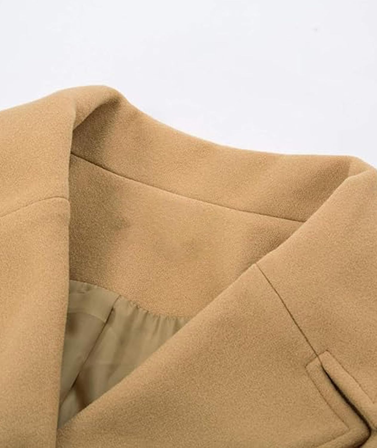 Sexyshine Women's Winter Double Breasted Trench Coat Notch Lapel Collar Wool Blend Pea Coat Swing A Line Long Overcoat - Image 3