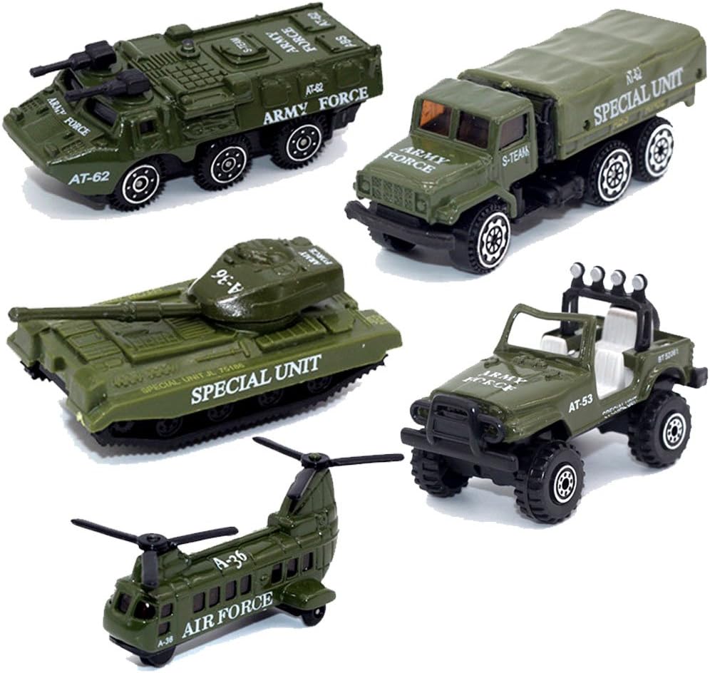 Army Vehicles Alloy Military Model Car Set 5 pcs Diecast Metal Army Toys Mini Helicopter Tank Truck Armored Car for Kids Boysโฆ