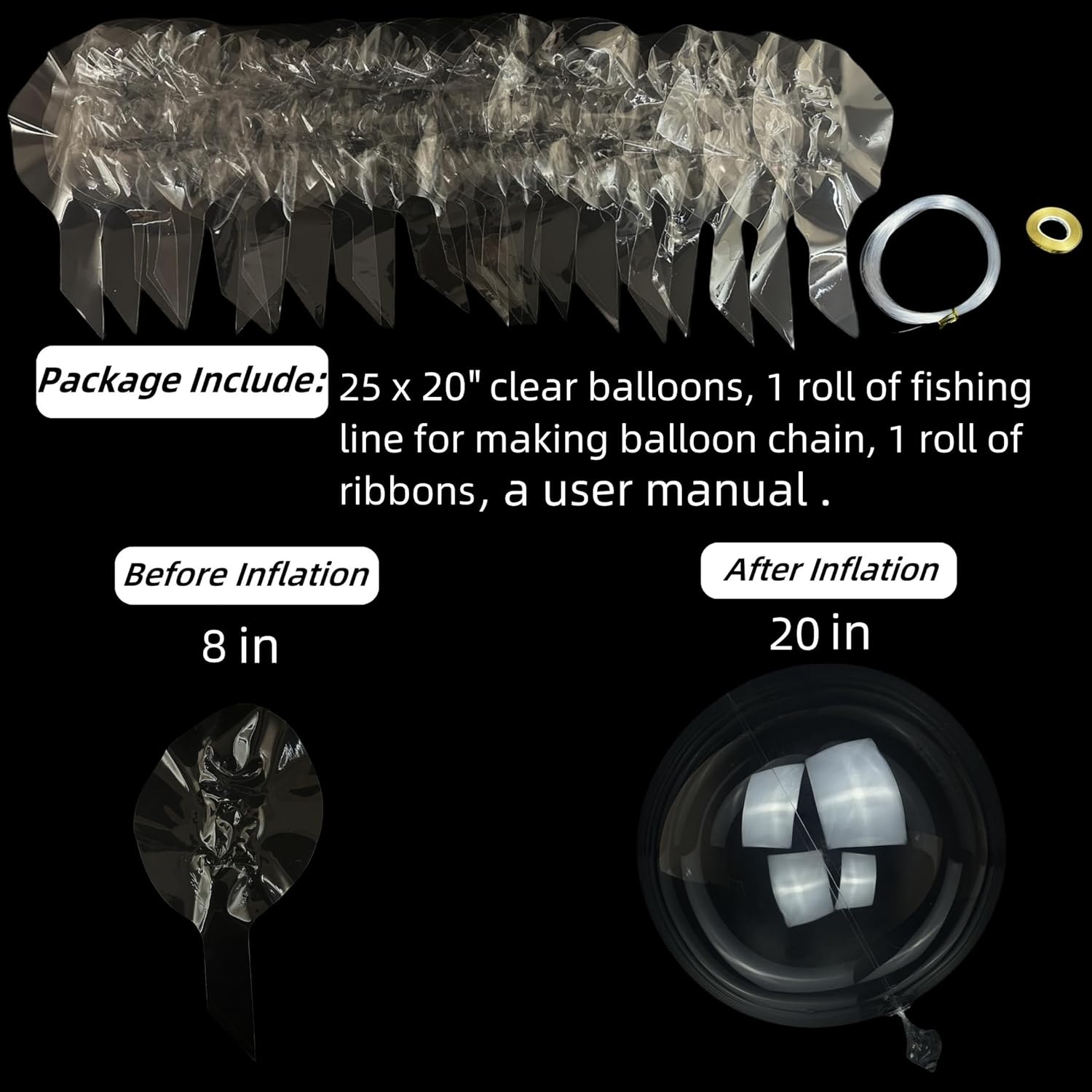 20 Inch bobo Balloons, 25 Packs Clear Balloon Bubbles Pre-Stretched, Plastic Bubble Balloons with String for Birthday Wedding 2026 New Year Parties Decoration