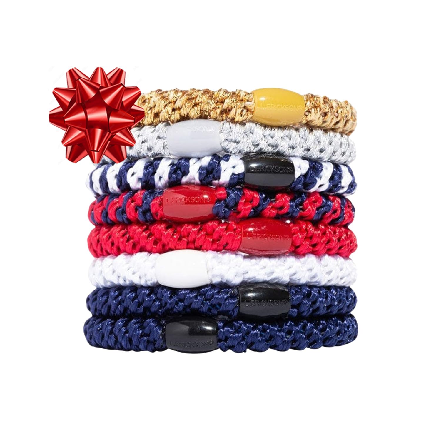 L. Erickson Grab & Go Ponytail Holders, Americana, Set of Eight - Exceptionally Secure with Gentle Hold