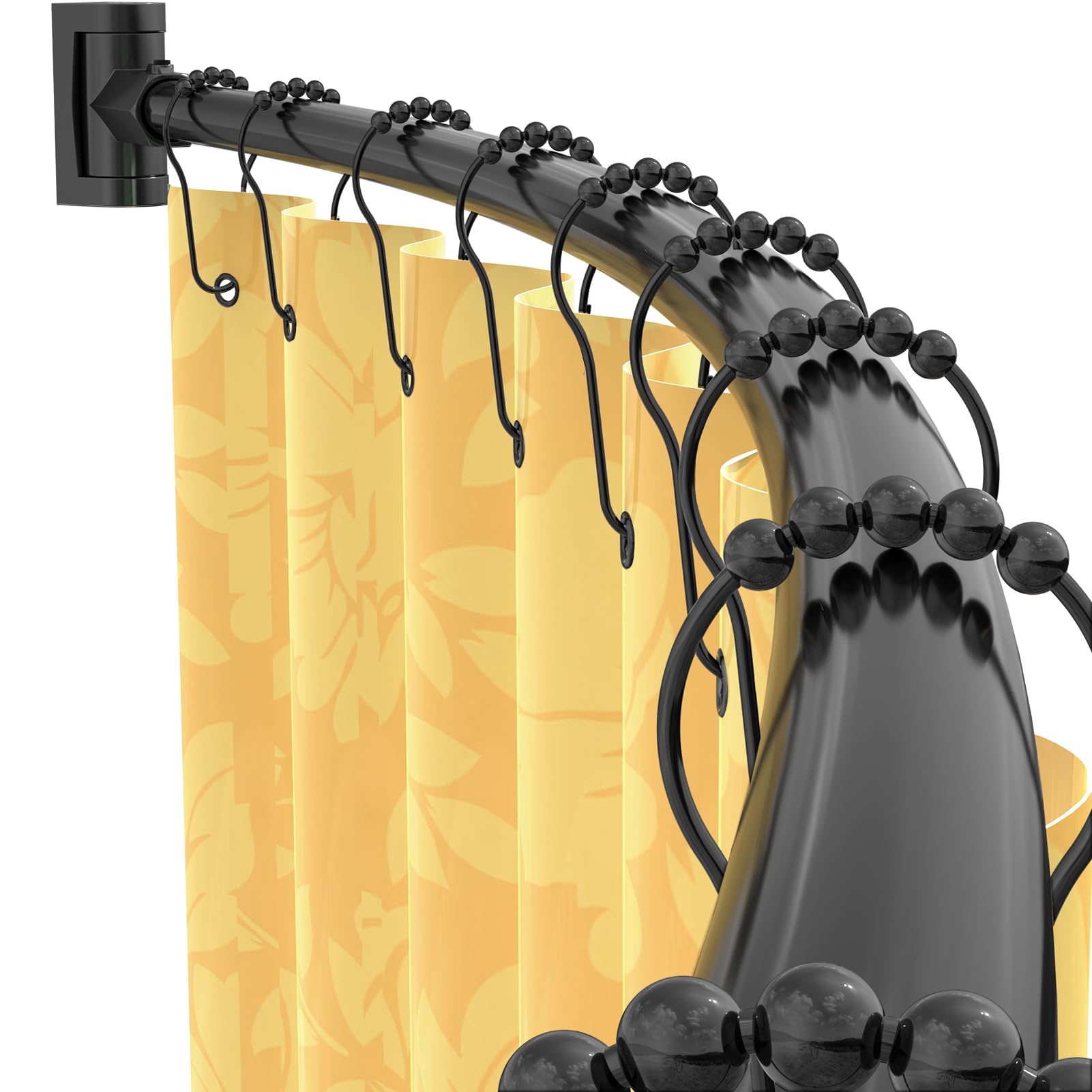 Curved Shower Curtain Rod For Bathroom 38-72 Inches, Adjustable Length, Curved Shower Rod, 0.9MM thickness, Round Shower Curtain Rods, Rotate Bracket For Large Shower Space, Need Drilling, Matte Black