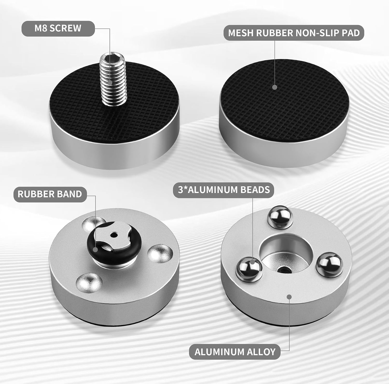 3-Point Isolation Feet for Speakers & Turntables, Brass and Aluminum Anti-Vibration Spikes for Audiophiles, Enhanced Sound Quality(Silver)