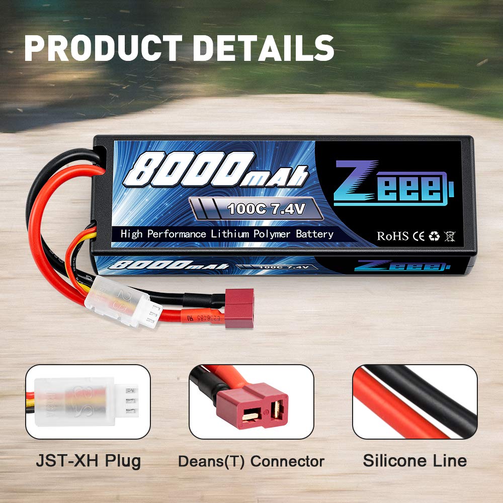 Zeee 2S lipo Batterie 8000mAh 7,4V 100C RC Batterie, avec connecteur T