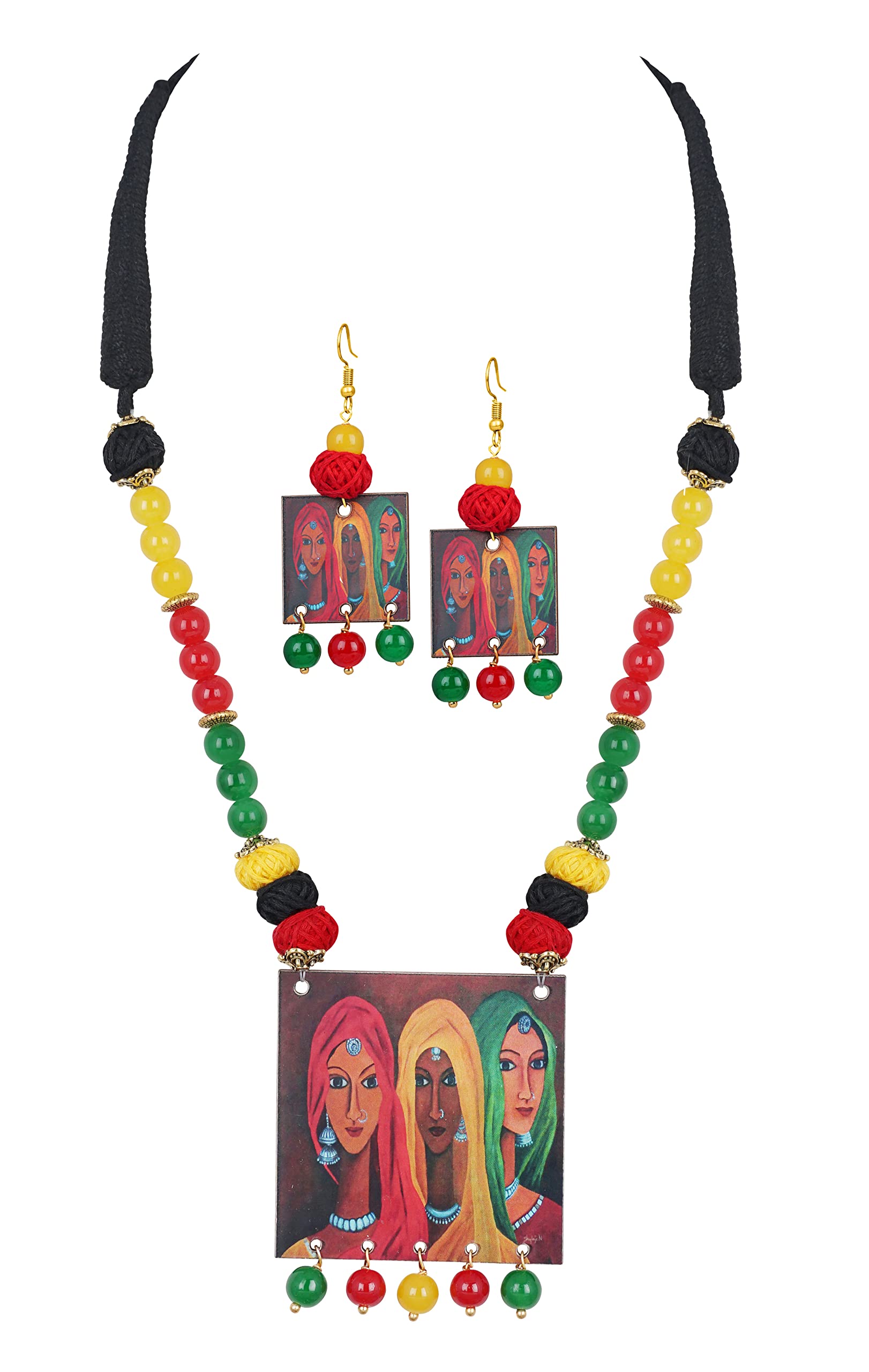 JFL - Jewellery for Less Handcrafted Rajasthani Women Painting Print Beaded and cotton ball thread Designer Necklace Set for Women and Girls (Multicolor),Valentine (B0BR5B1JVT) Amazon Price History, Amazon Price Tracker