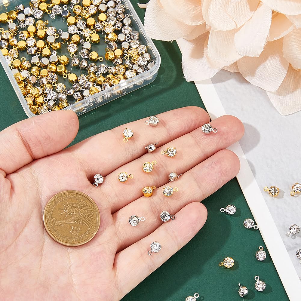 SUPERFINDINGS 200Pcs Brass Rhinestone Charms Cubic Zirconia Connector Charms Flat Round Birthstone Pendant Charm Gold Silver Plated Rhinestone Charms for DIY Earrings Necklaces - Image 3