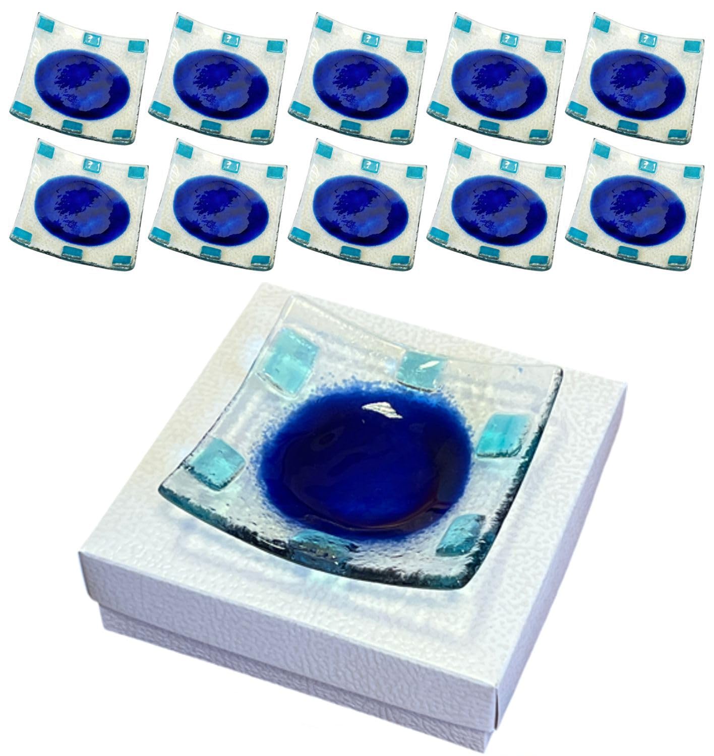 Regalami.shop10 bomboniere con Scatola piattino Vetro Murano per Battesimo, Comunione, cresima e Matrimonio (Blu, Scatola)