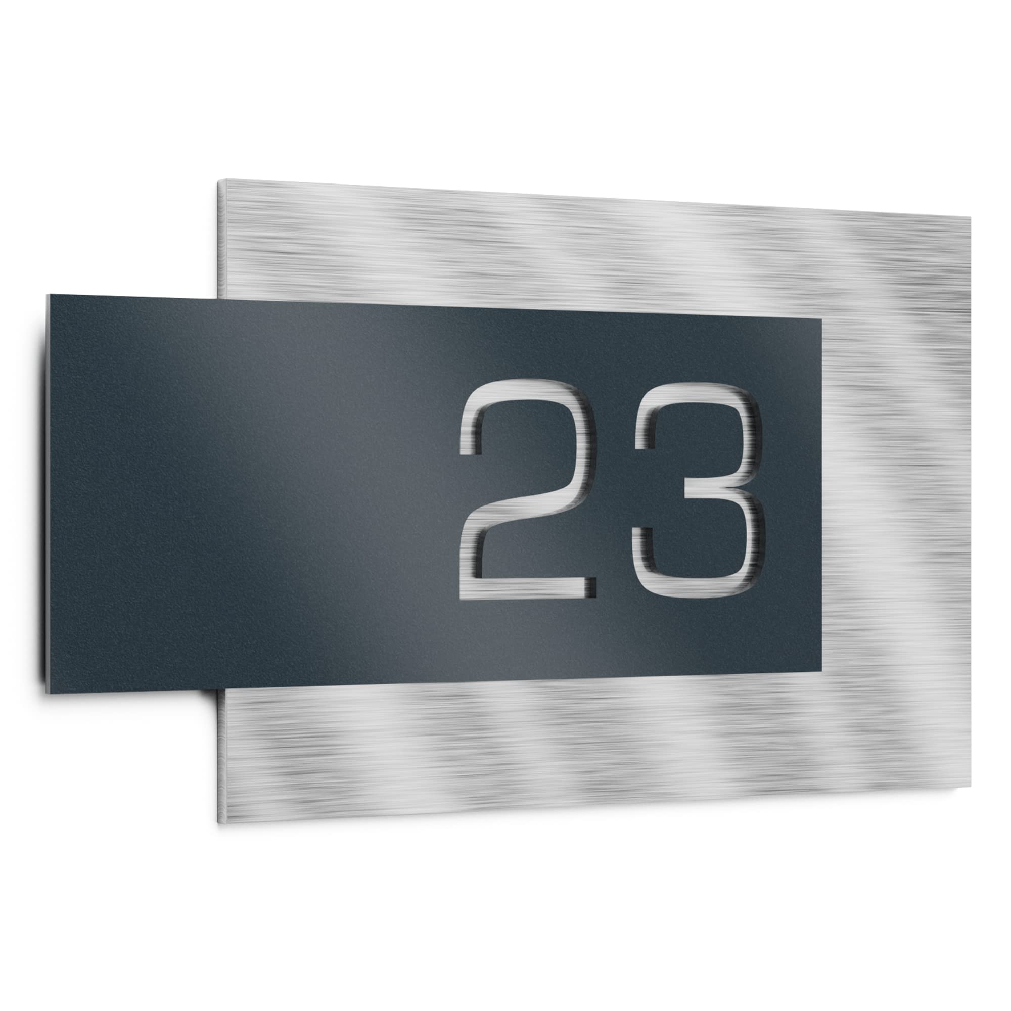placa número para casa exterior – 200x110 mm, acabado antracita RAL 7016, acero inoxidable V2A (AISI 304), personalizable