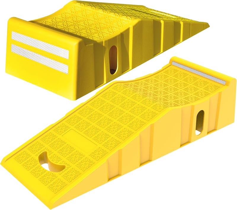 Paquete de 2 rampas para auto para cambios de aceite y mantenimiento | Rampas de servicio de auto elevador de perfil bajo de 6 pulgadas para garaje, rampas de neumáticos de plástico resistente (35 pulgadas de largo x 13 pulgadas de ancho x 8 pulgadas de alto)