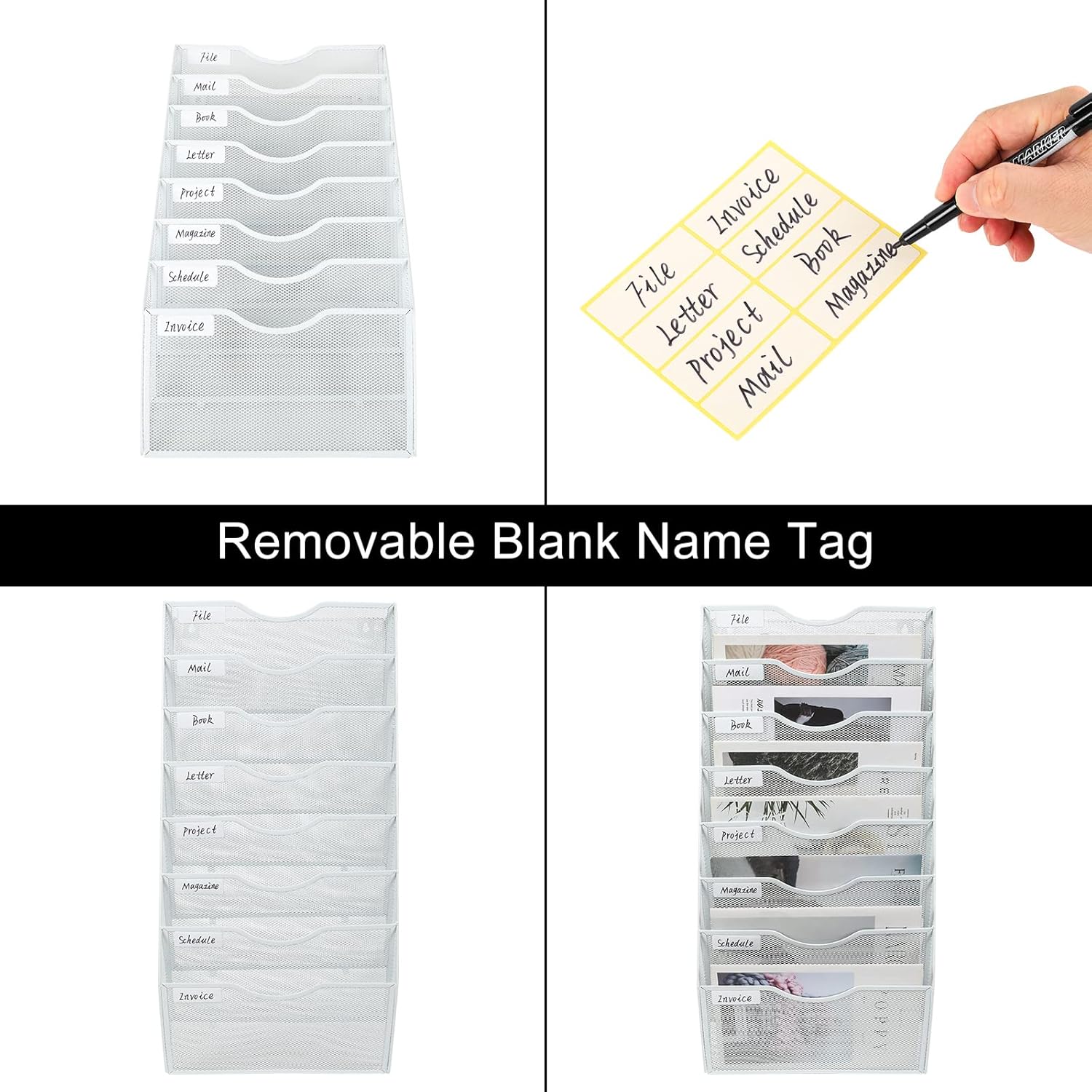 PAG Hanging Wall File Holder Organizer Mail Sorter Literature Rack for Office, 8 Pockets, White