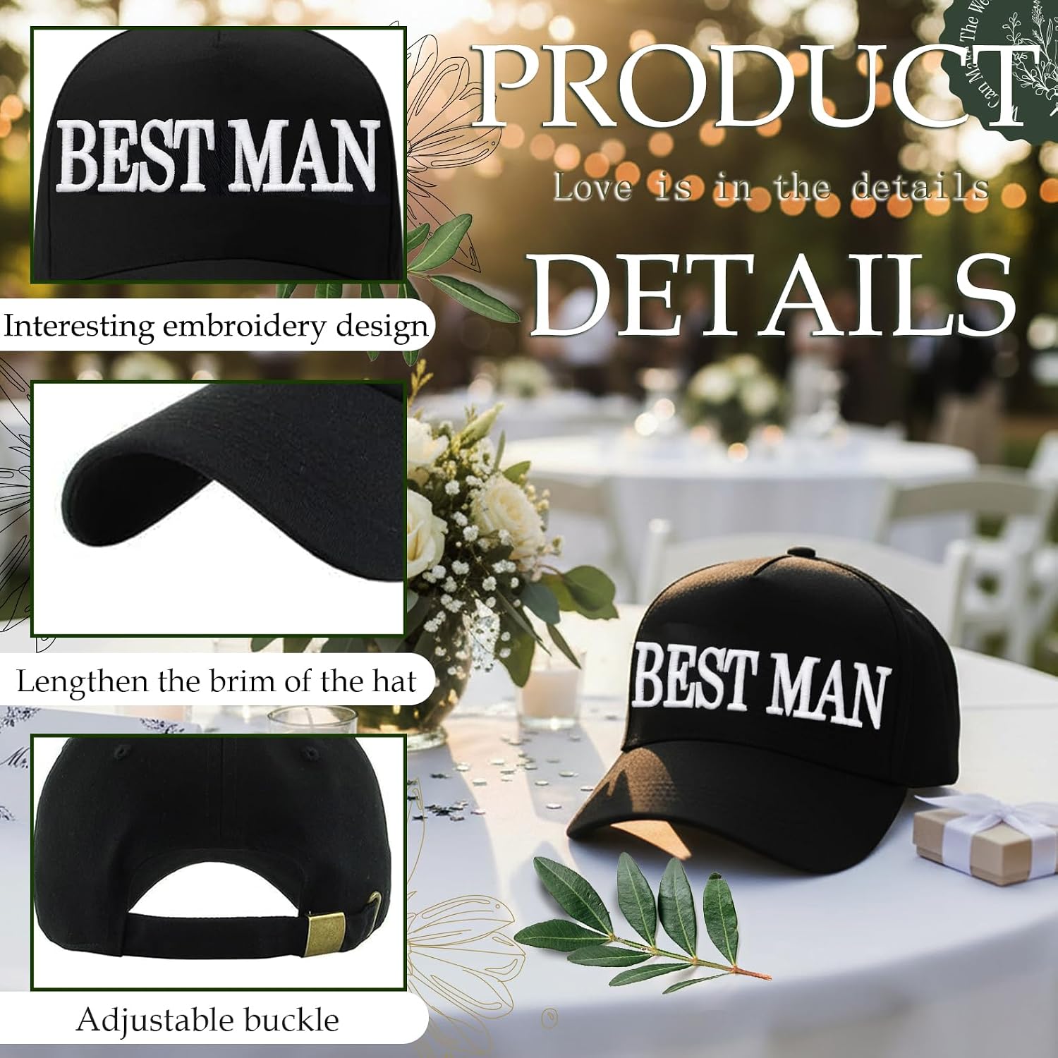 Men's Groom Hat, Wedding for Groomsman and Best Man, Adjustable Cap image 5