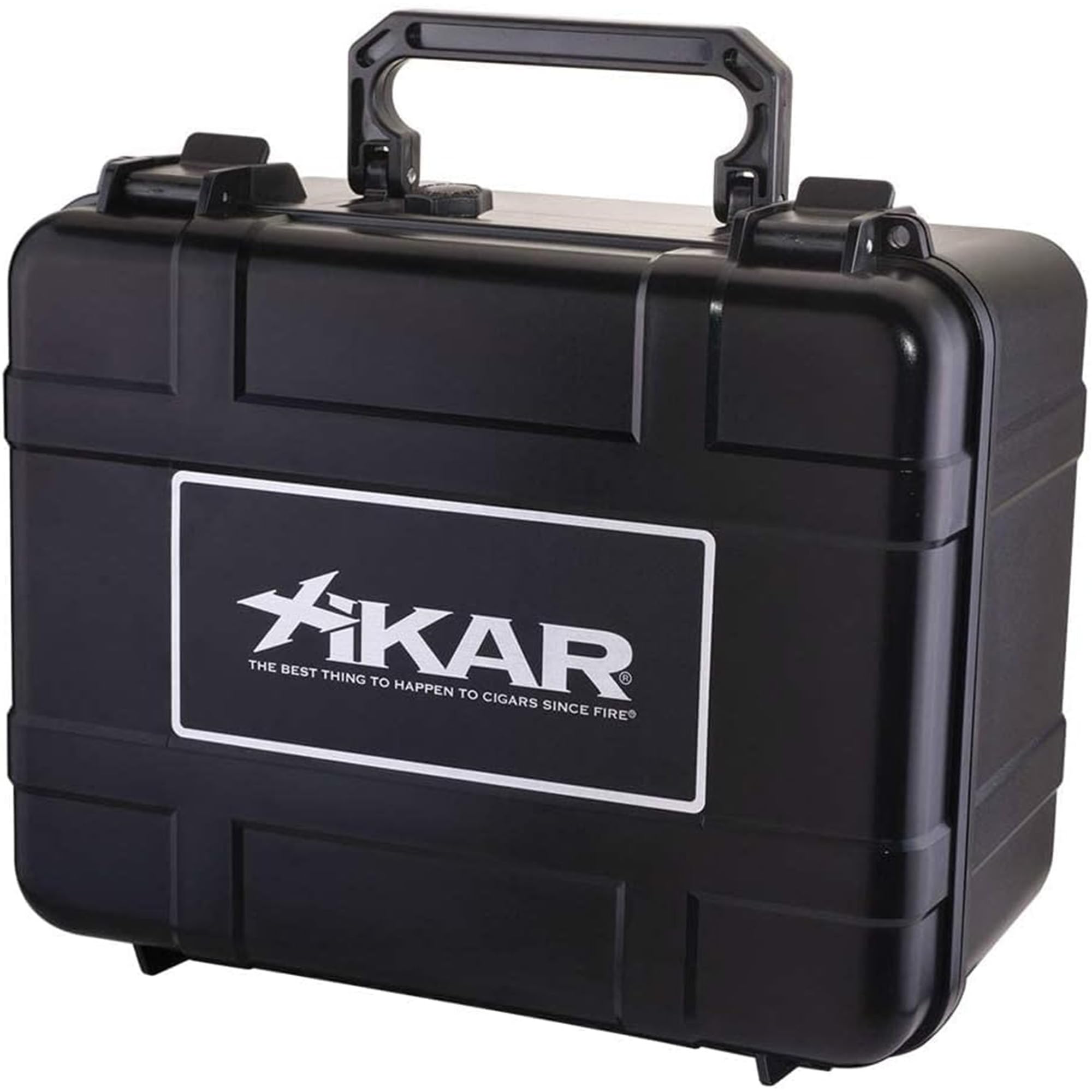 Xikar Cigar Travel Humidor Case – Crushproof Airtight Waterproof Cigar Case with Magnetic Humidifier, ABS Plastic Shell, Locking Clasp, Pressure Valve, Protective Foam, Holds 60 Cigars – Black