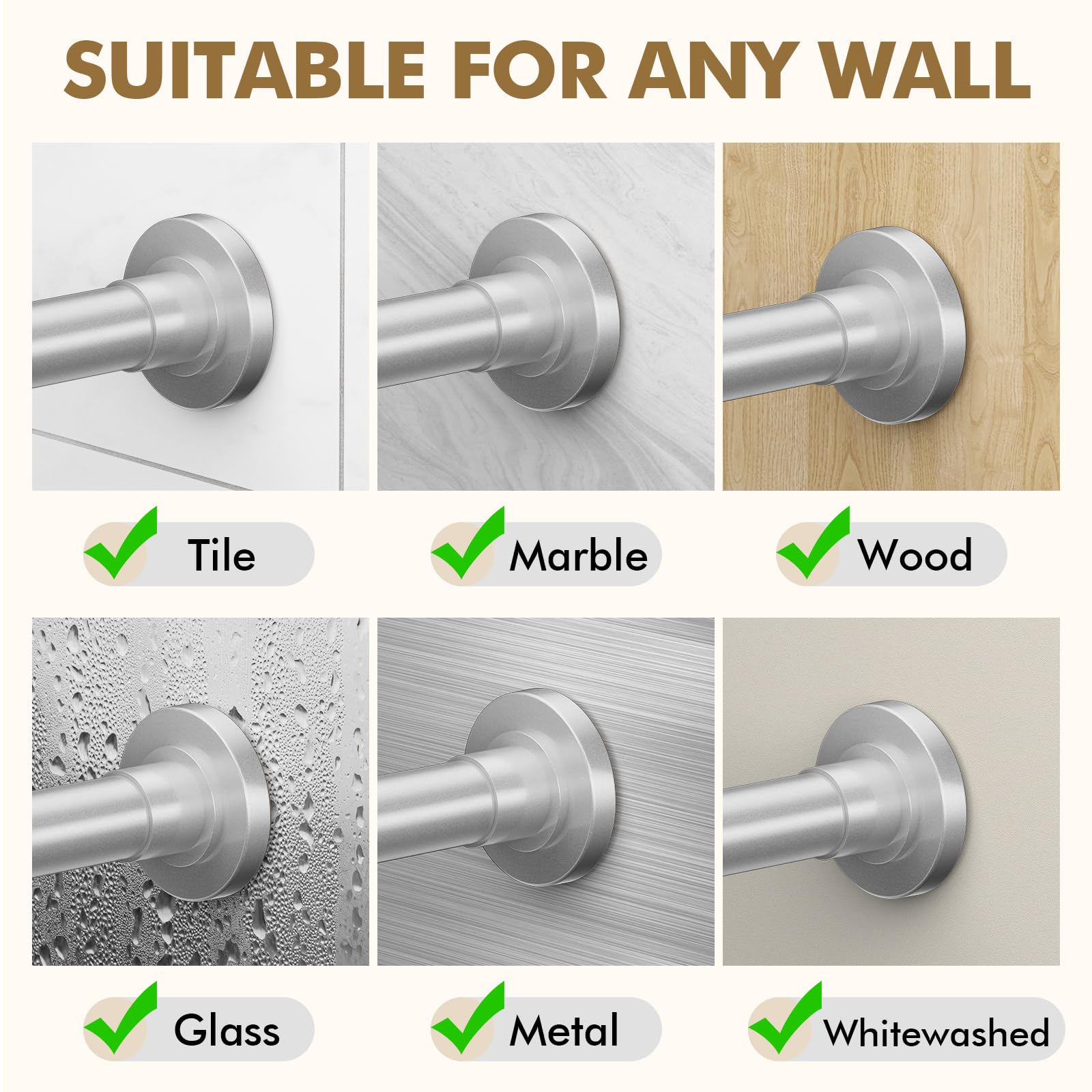 GXOACKJ Shower Curtain Rod Tension - 31-56 Inch Brushed Nickel Adjustable Spring Tension Curtain Rods, Shower Curtain Rod for Bathroom No Drill, Non-slip, Stainless Steel