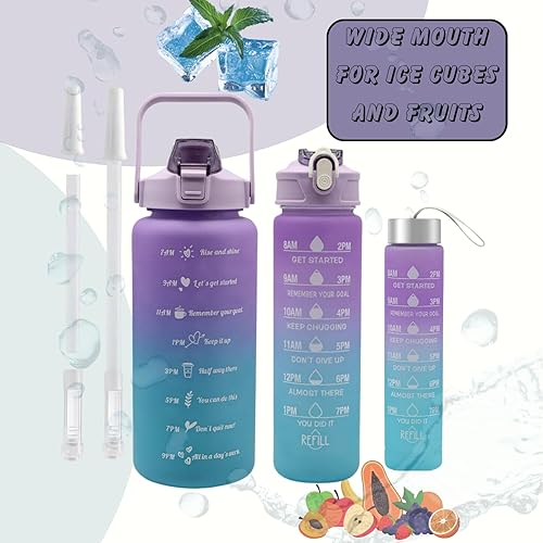 Miniatura 6 de HYDRATION LOTUS Juego de 3 botellas de agua grandes de un galón con pajilla, fabricante de tiempo motivacional y correa de medio galón, botellas de