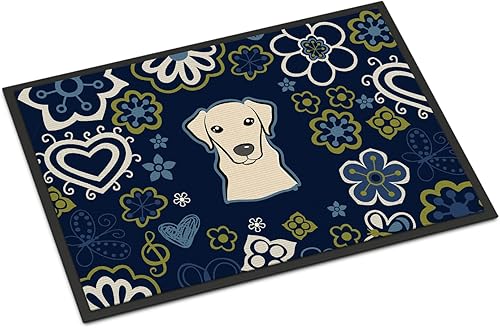 Miniatura 134 de Caroline's Treasures BB1449JMAT - Tapete de bienvenida de carlino negro, 24 x 36 pulgadas, tapete azul para puerta delantera, para interiores