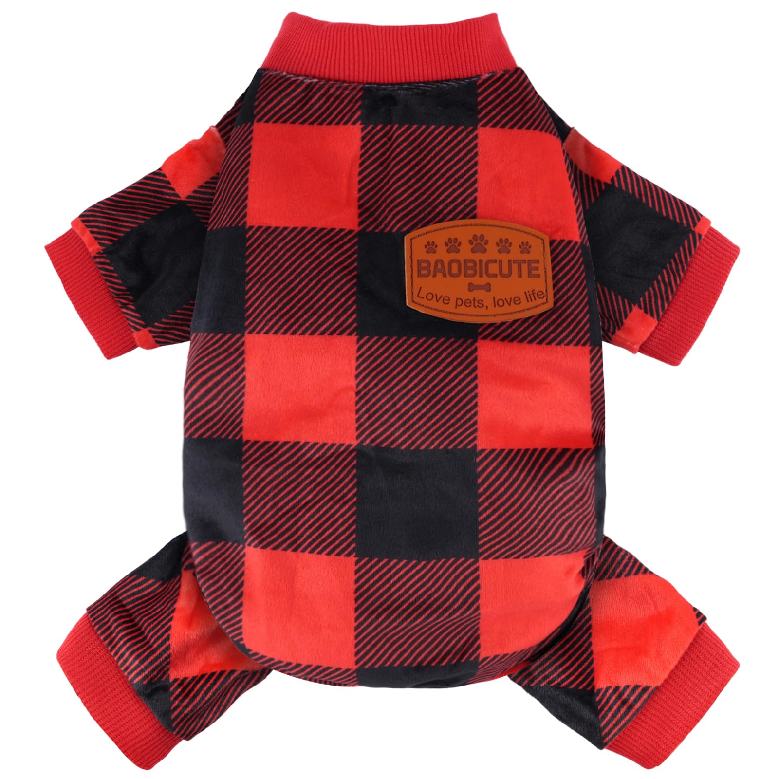 BAOBICUTE Dog Christmas Pajamas Soft Lightweight Velvet Dog Outfit Warm Pet Winter Clothes for Small Medium Large Pet Dogs Cats (XX-Large, Christmas Red Plaid)